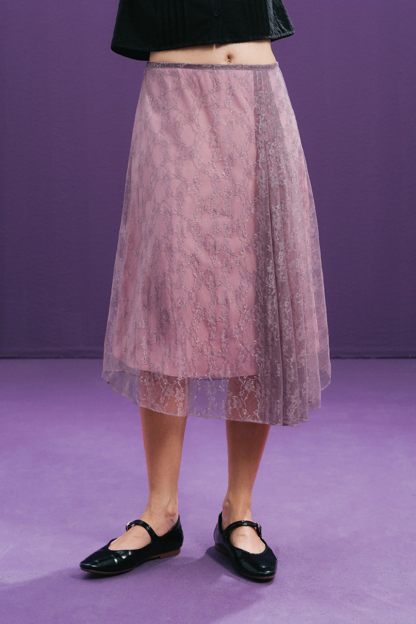 Purple Pink Lace Mullet Mid Length Skirt