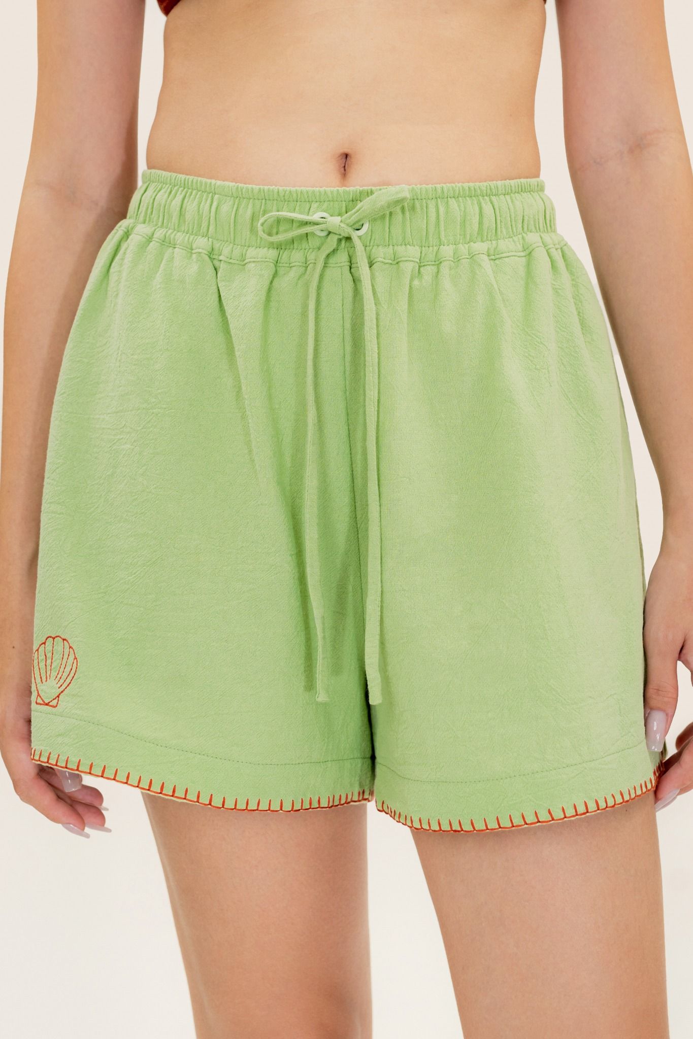 Green Kiwi Embroidered Shorts