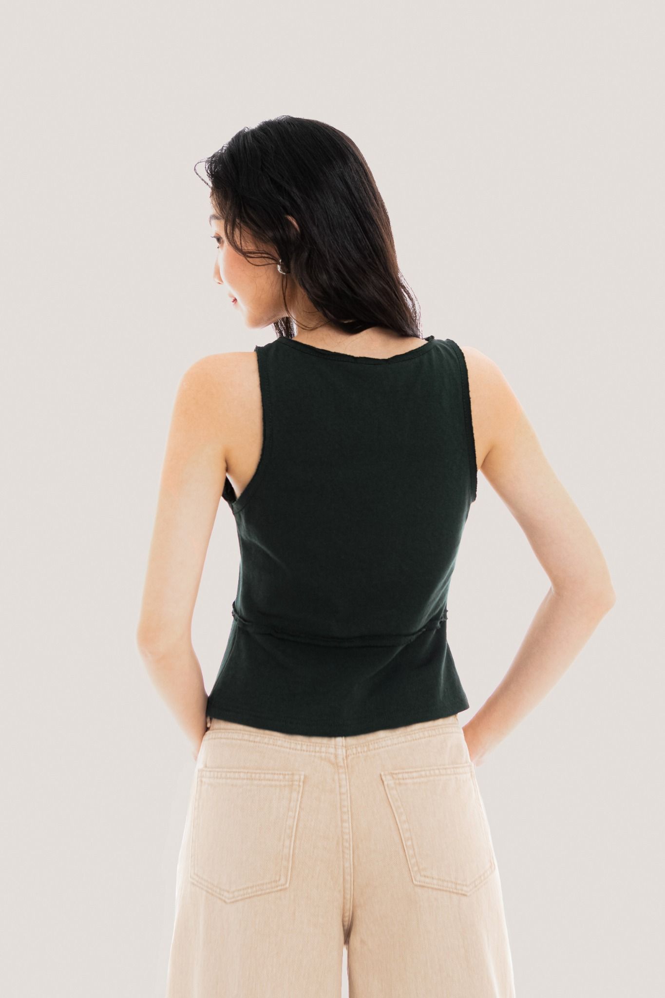  Dark Green Under Chest Line Strappy Top 