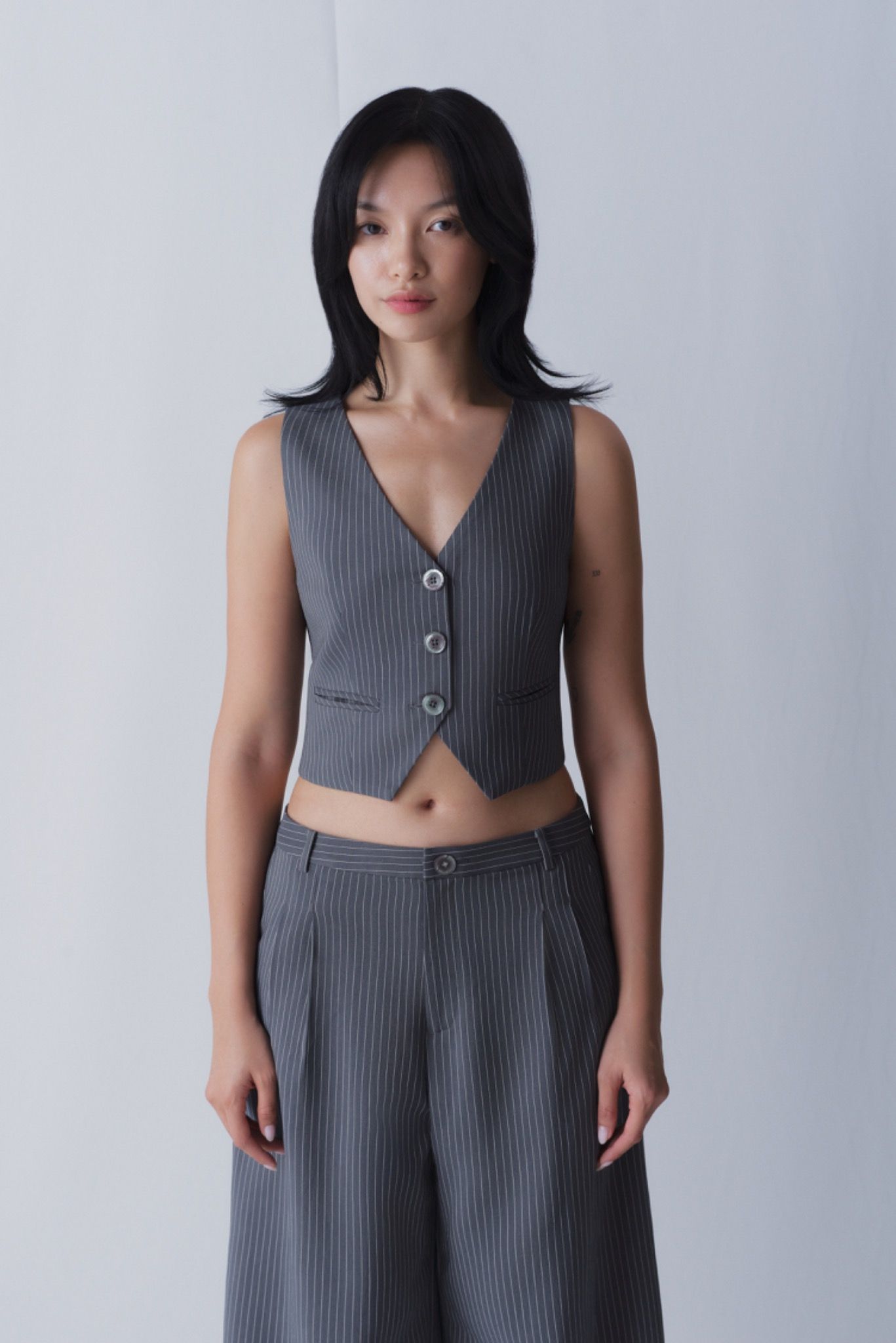 Grey Fitted Gilet Top
