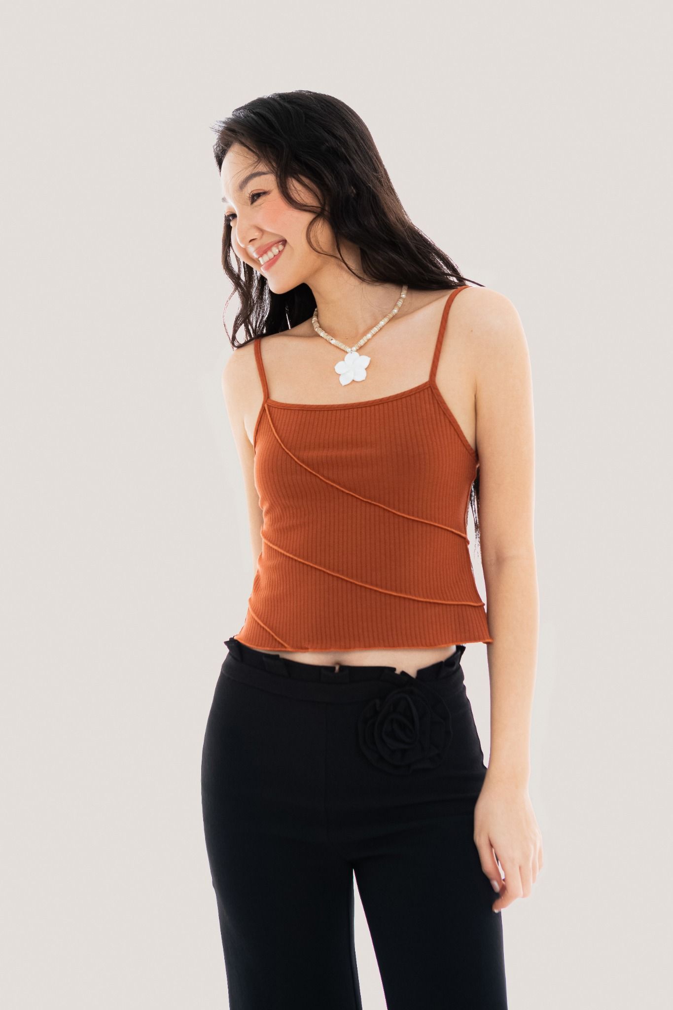 Burnt Orange Lettuce Edge Strappy Top