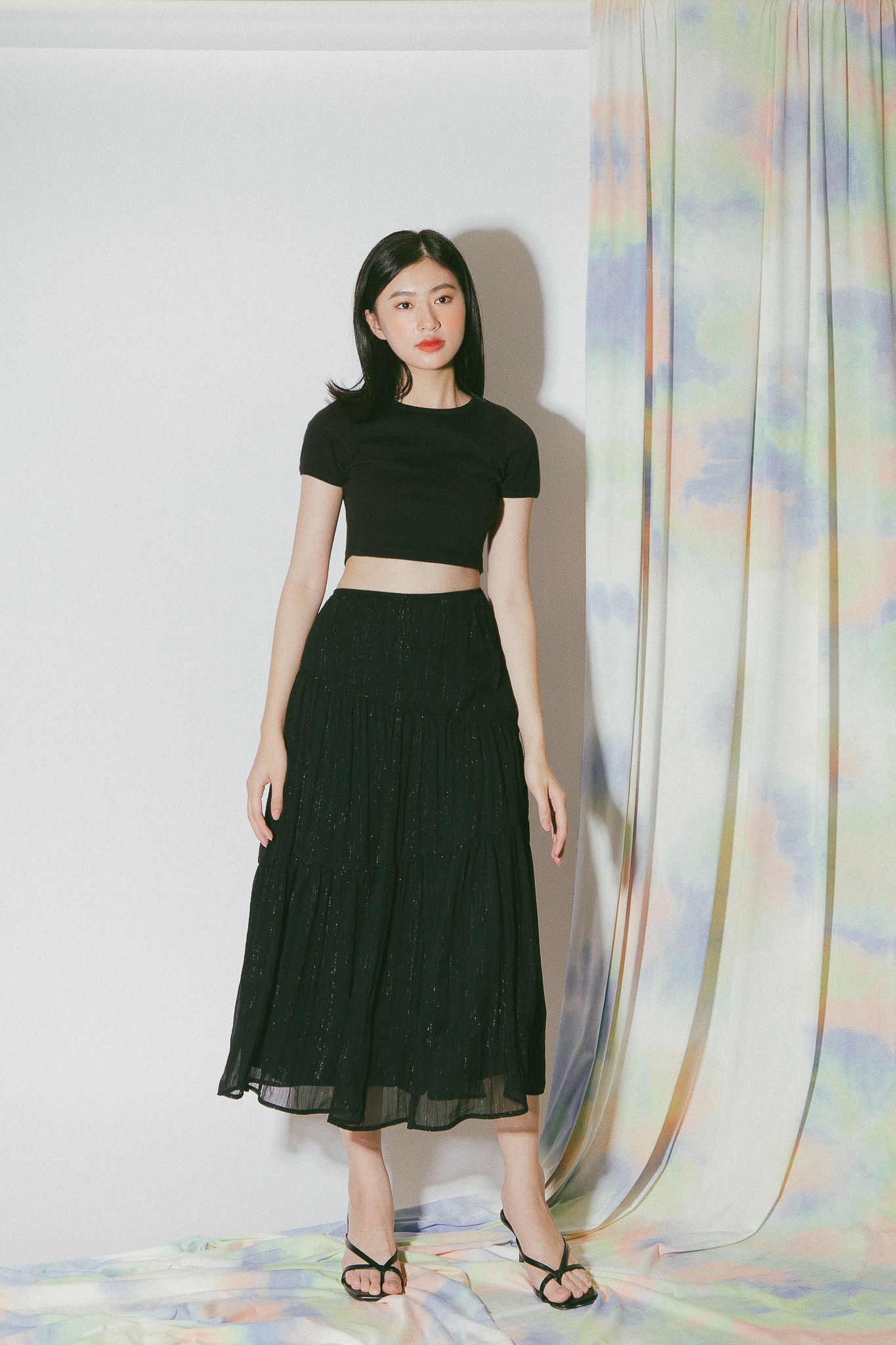 Black Ruffle Midi Skirt