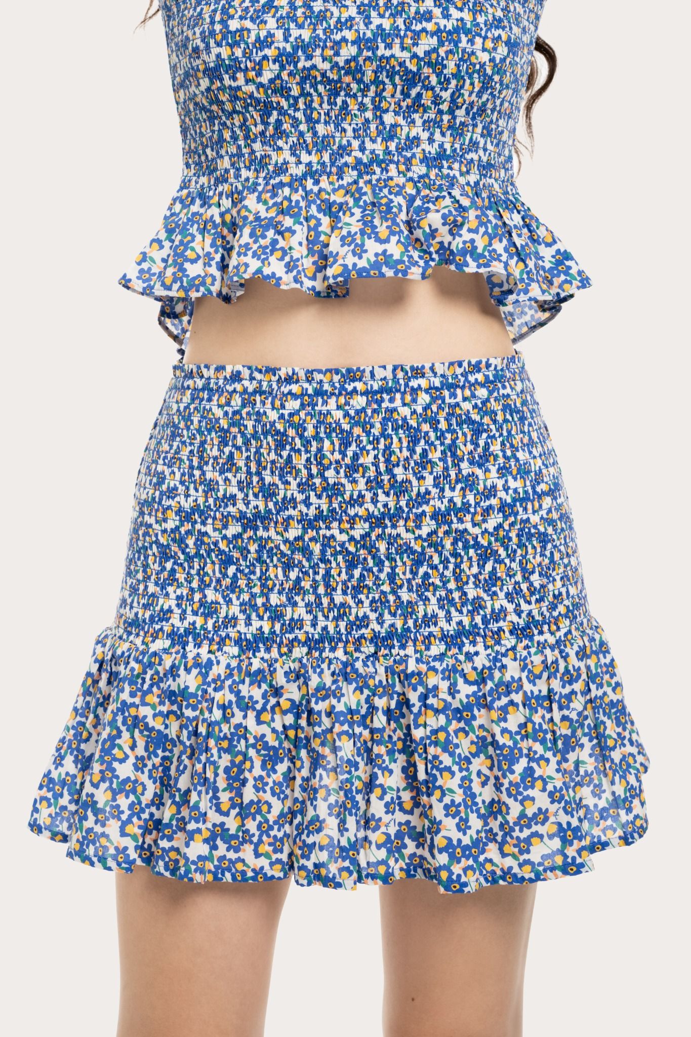  Blue Mini Floral Smock Mini Skirt 