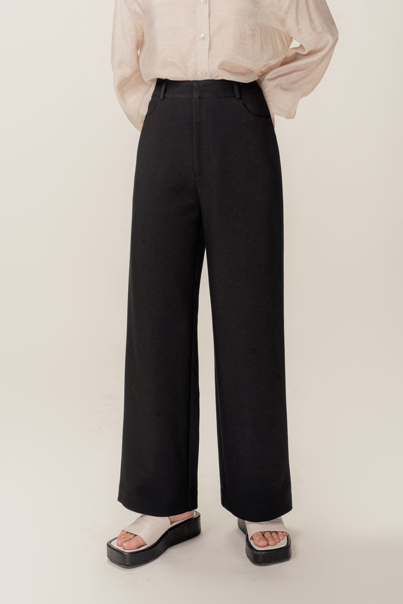 Black Basic Straight Leg Trousers