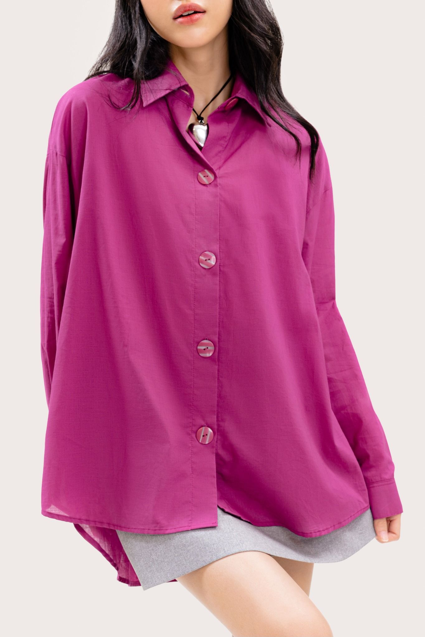  Magenta Oversized Shirt With Buttons 