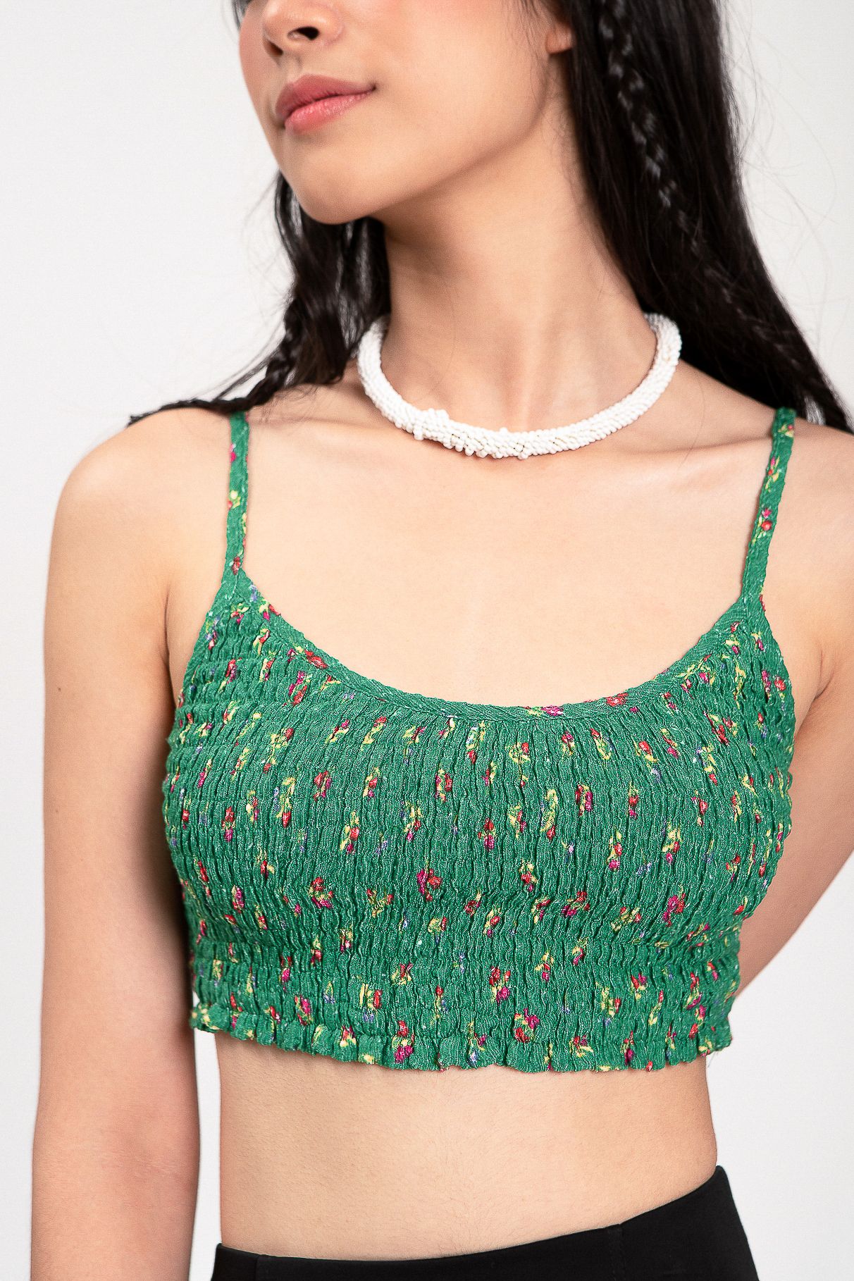  Floral Smocking Camisole  - Green 