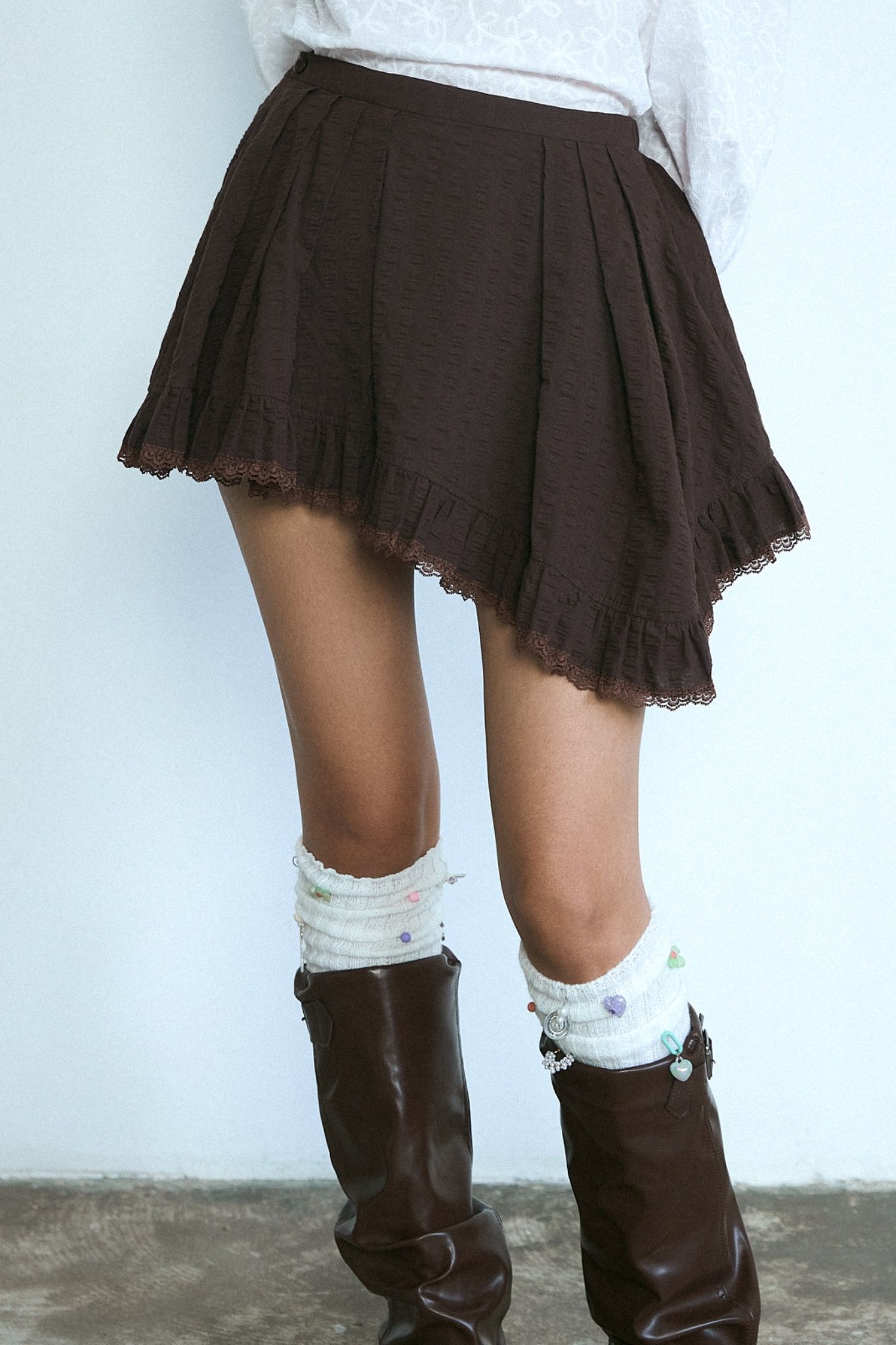 Brown Ruffle Mini Skirt