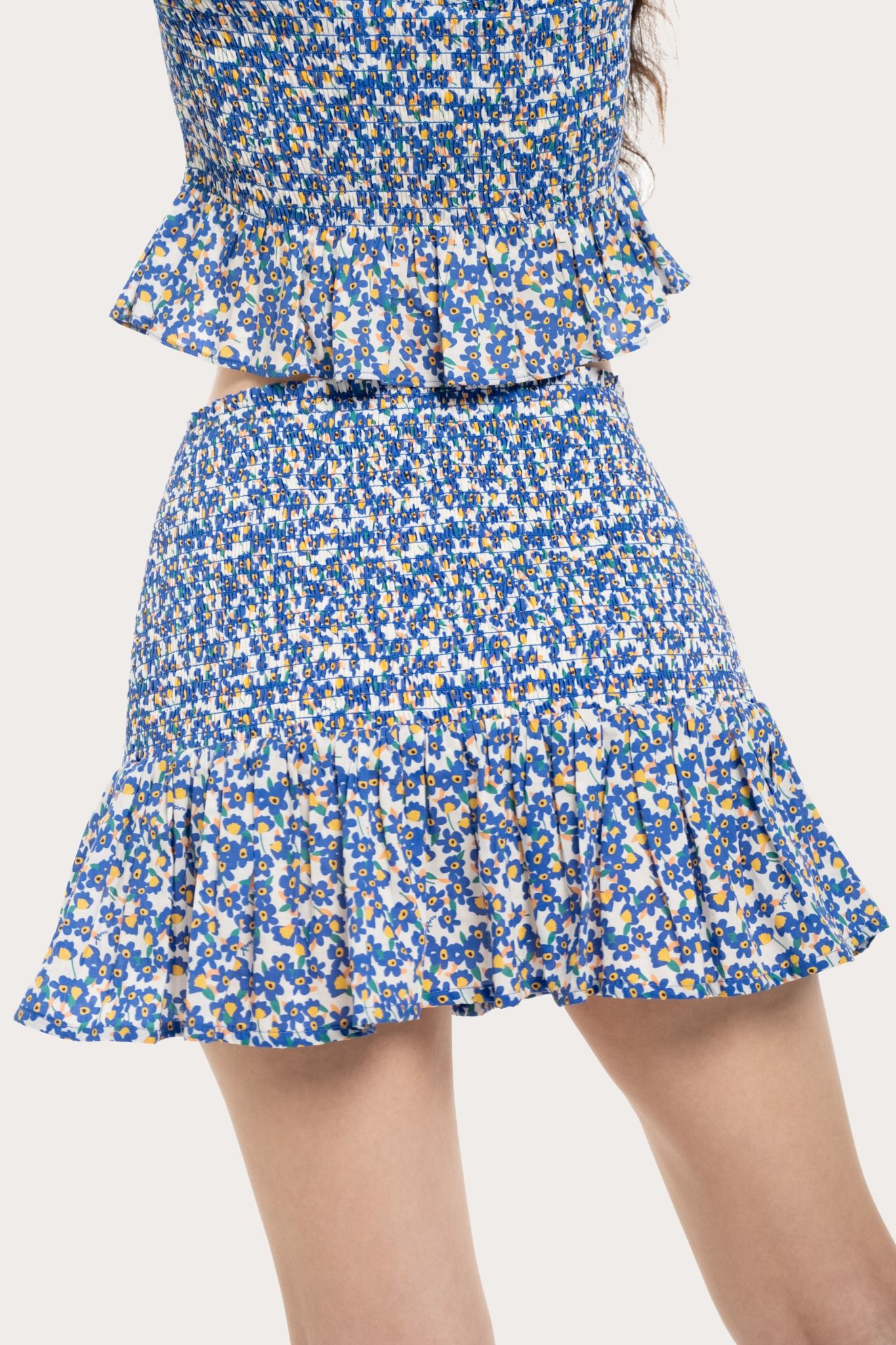 Blue Mini Floral Smock Mini Skirt