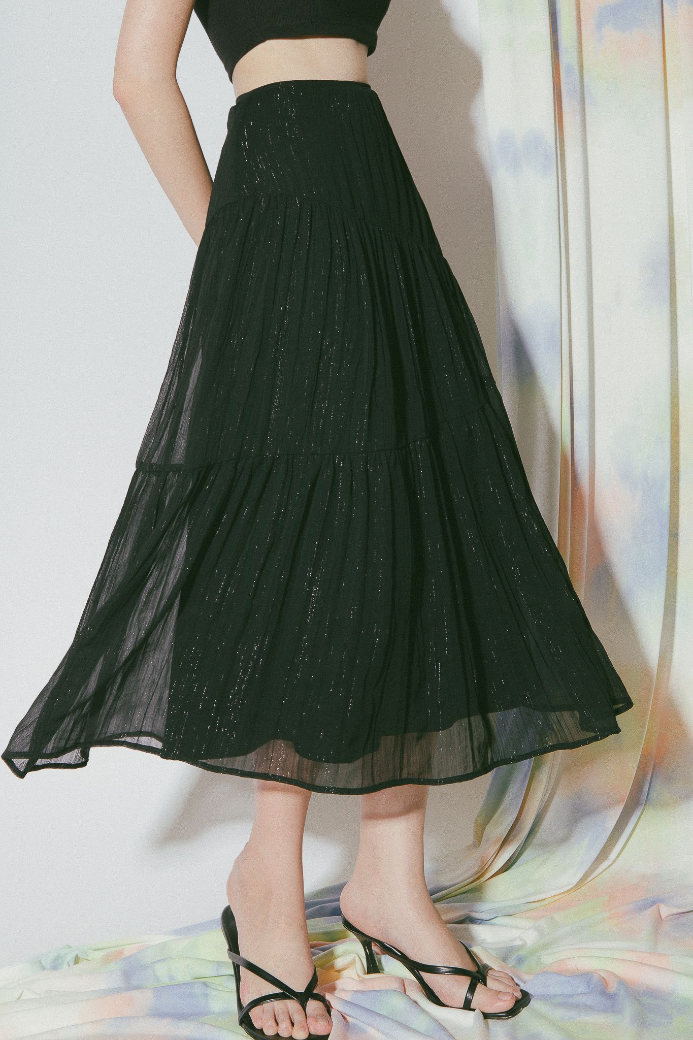 Black Ruffle Midi Skirt