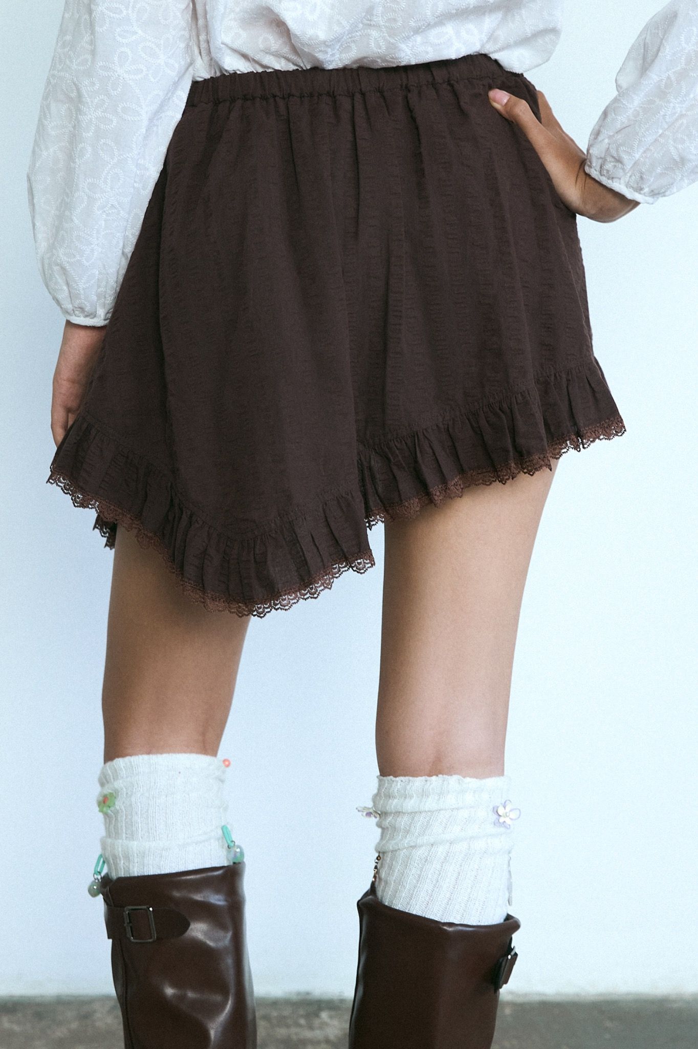 Brown Ruffle Mini Skirt