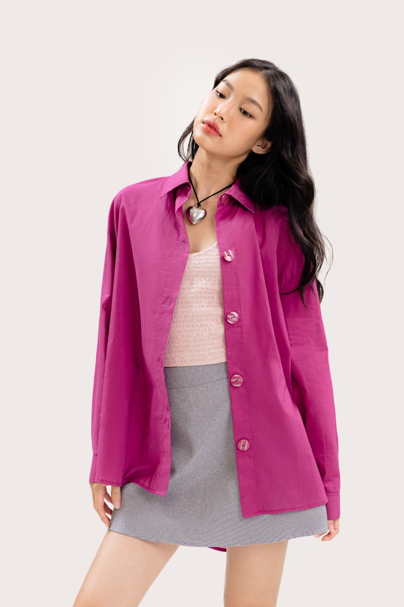  Magenta Oversized Shirt With Buttons 