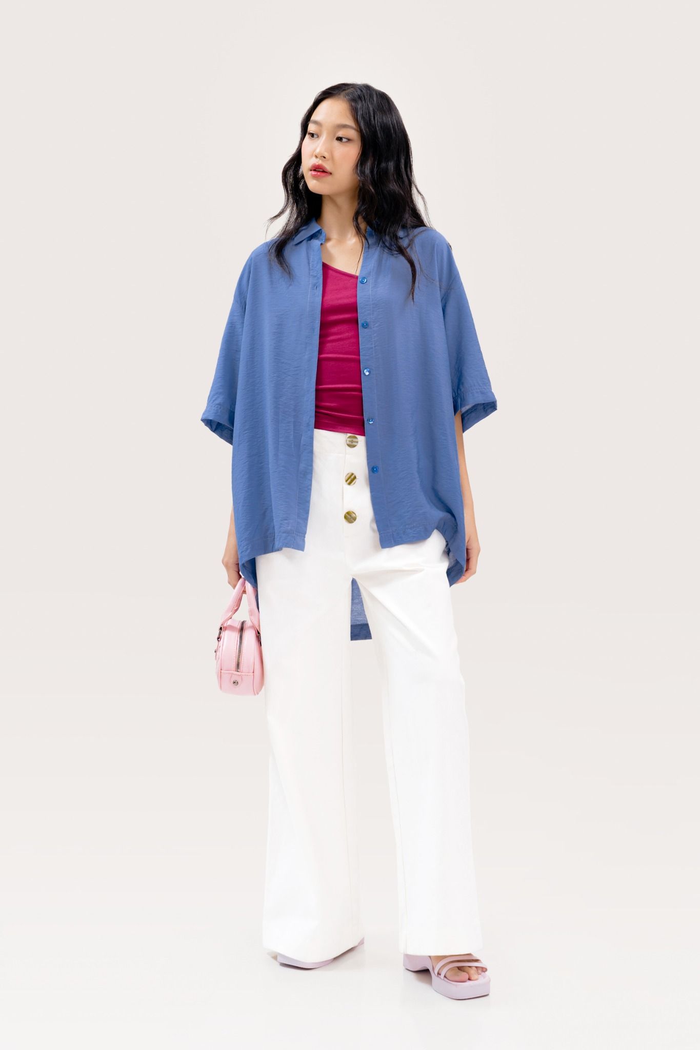 Blue Oversized High Low Short Sleeve Shirt