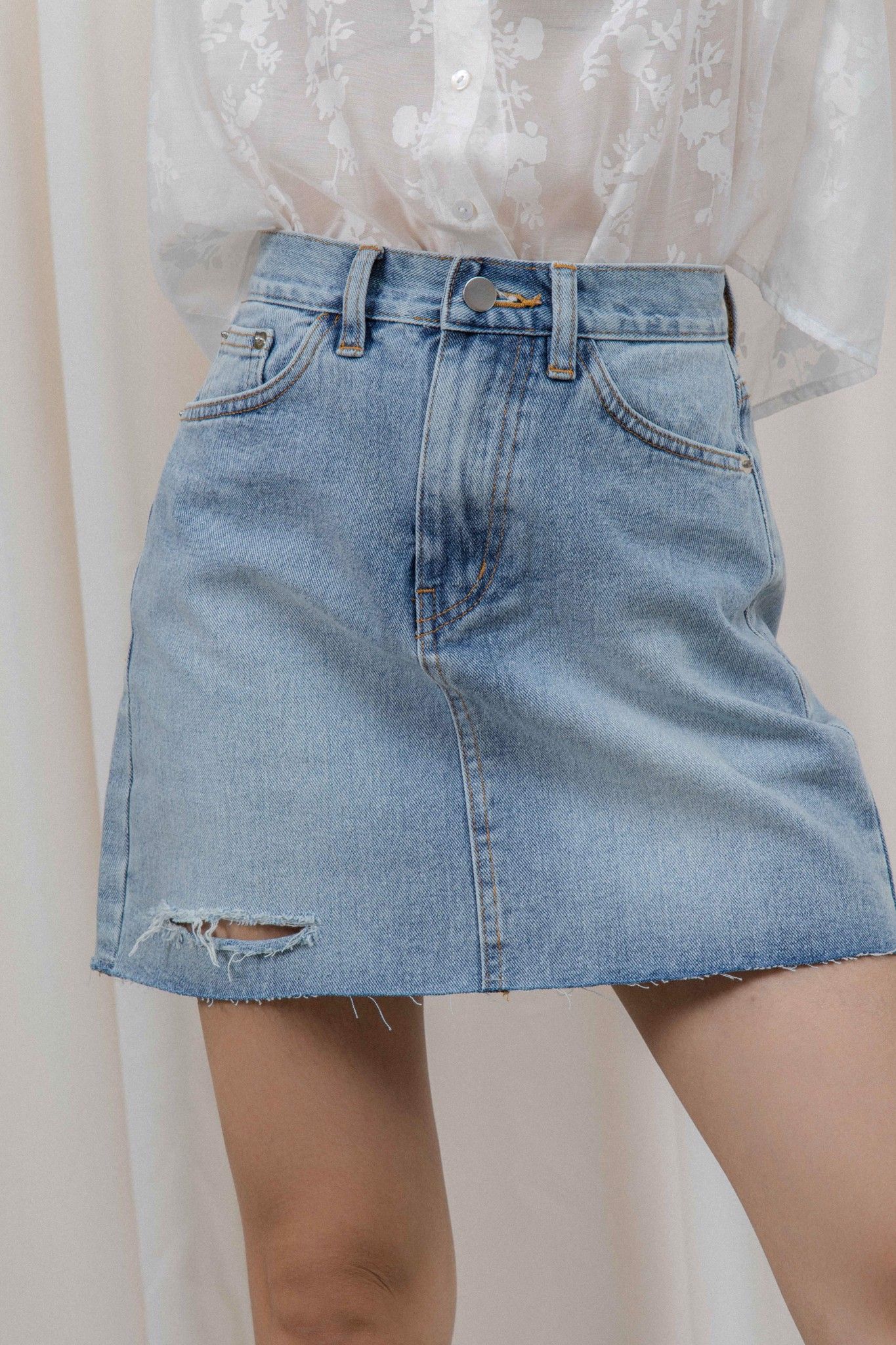 Ripped Denim Skirt
