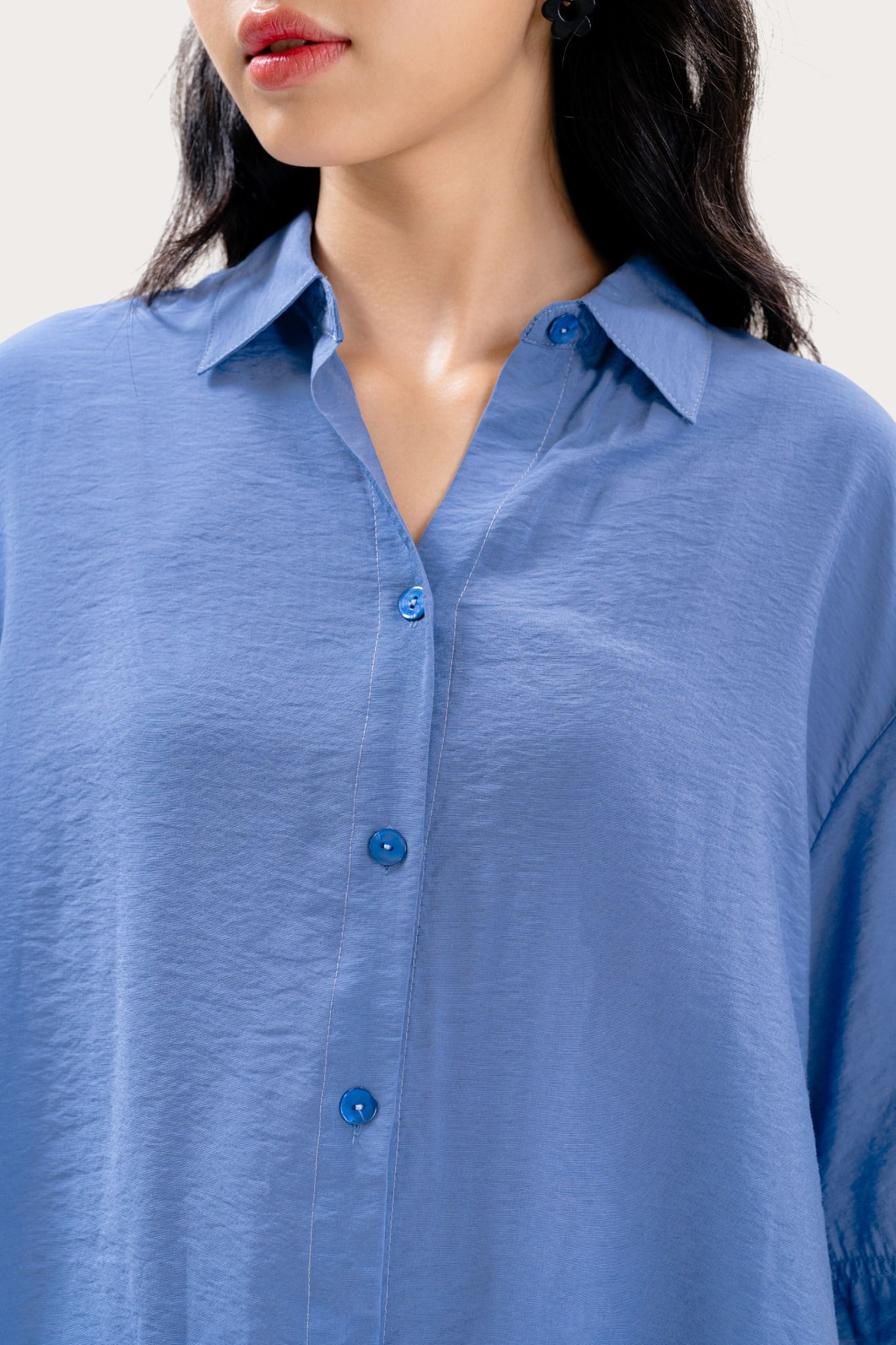  Blue Oversized High Low Short Sleeve Shirt 