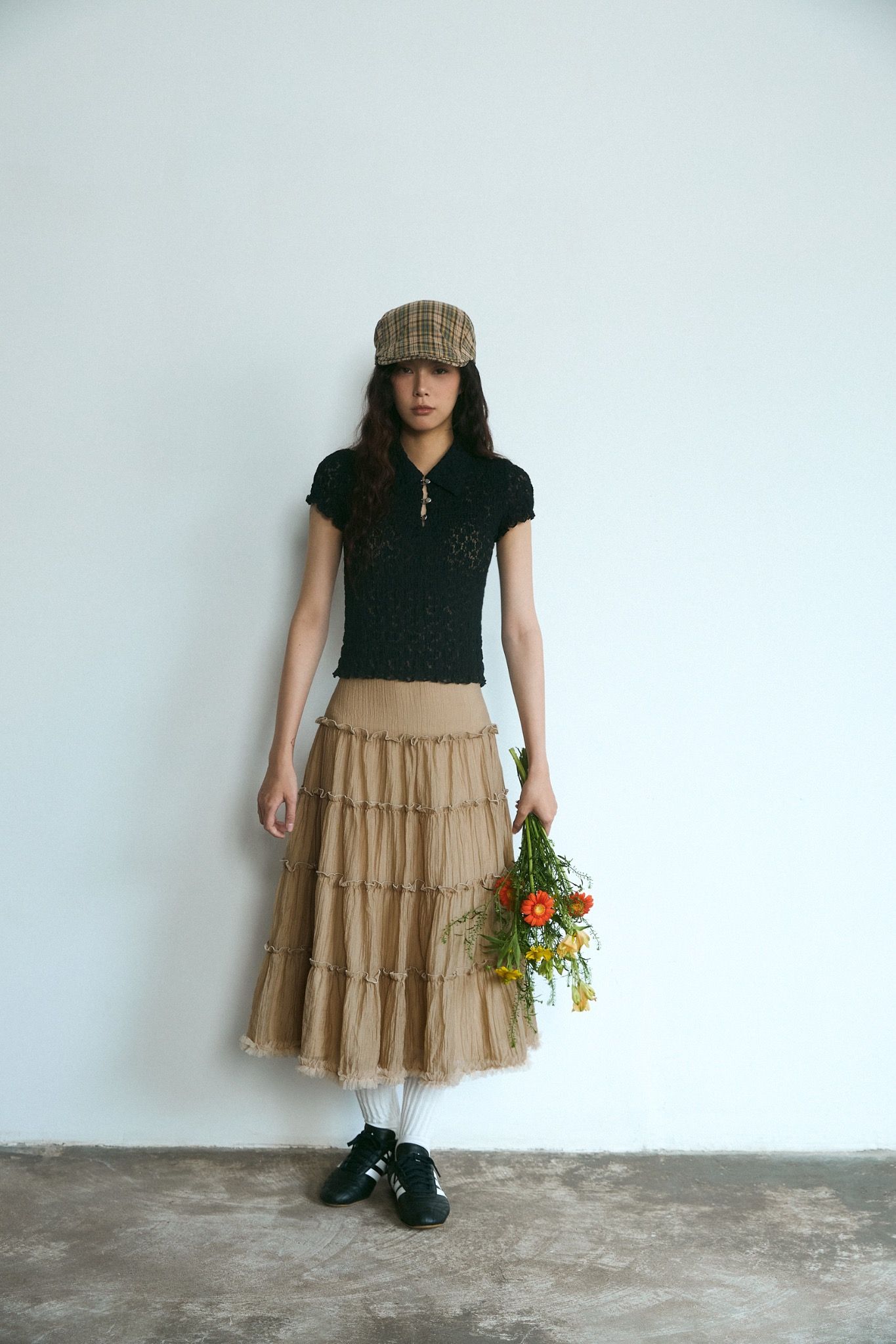 Cream Ruffle Midi Skirt