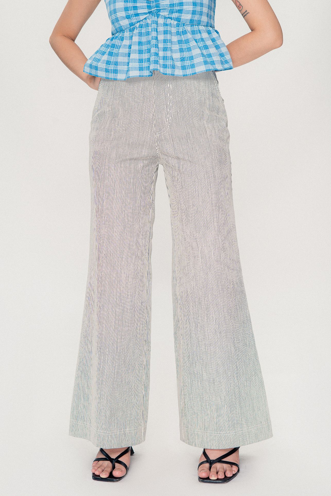  Flare Khaki Striped Trousers 