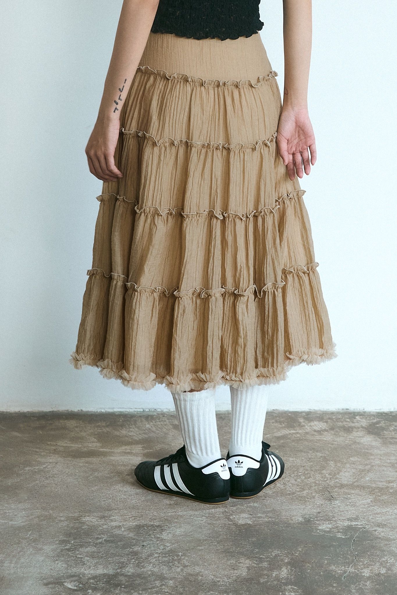 Cream Ruffle Midi Skirt