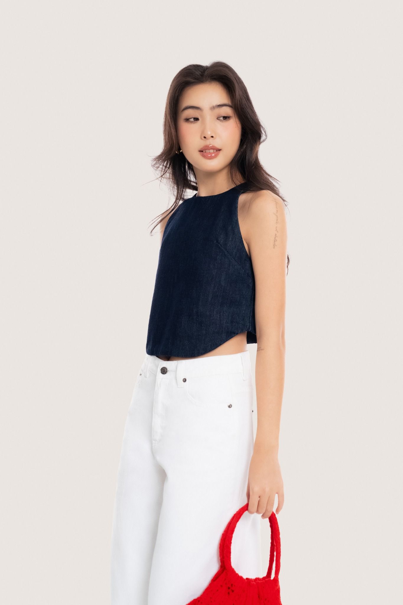  Indigo Halter Neck Denim Top 