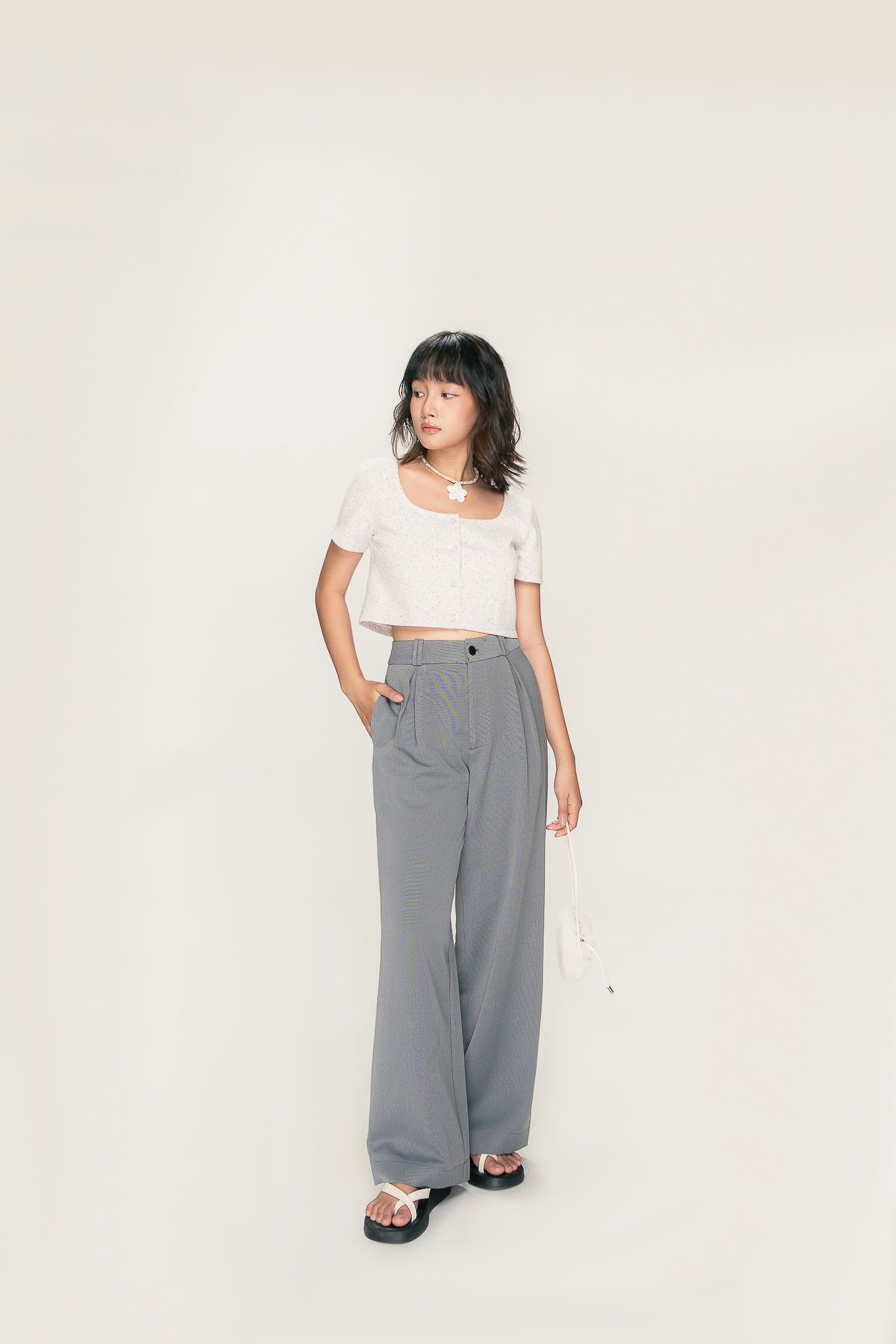  Grey Pleated Wide Leg Trouser 