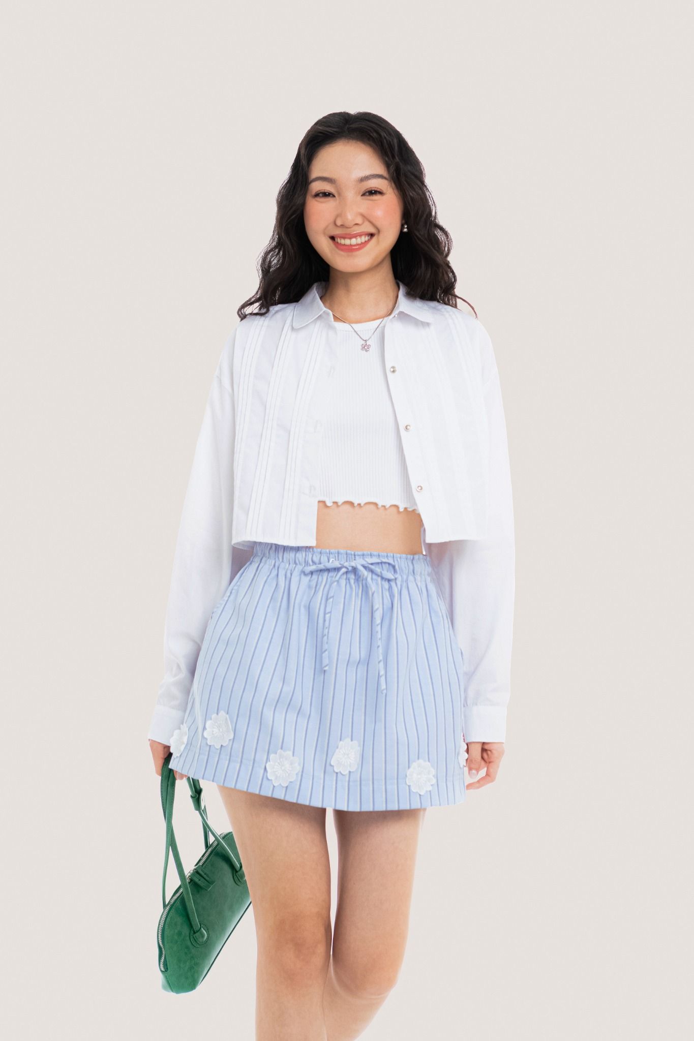  White Pleated Crop Shirt 