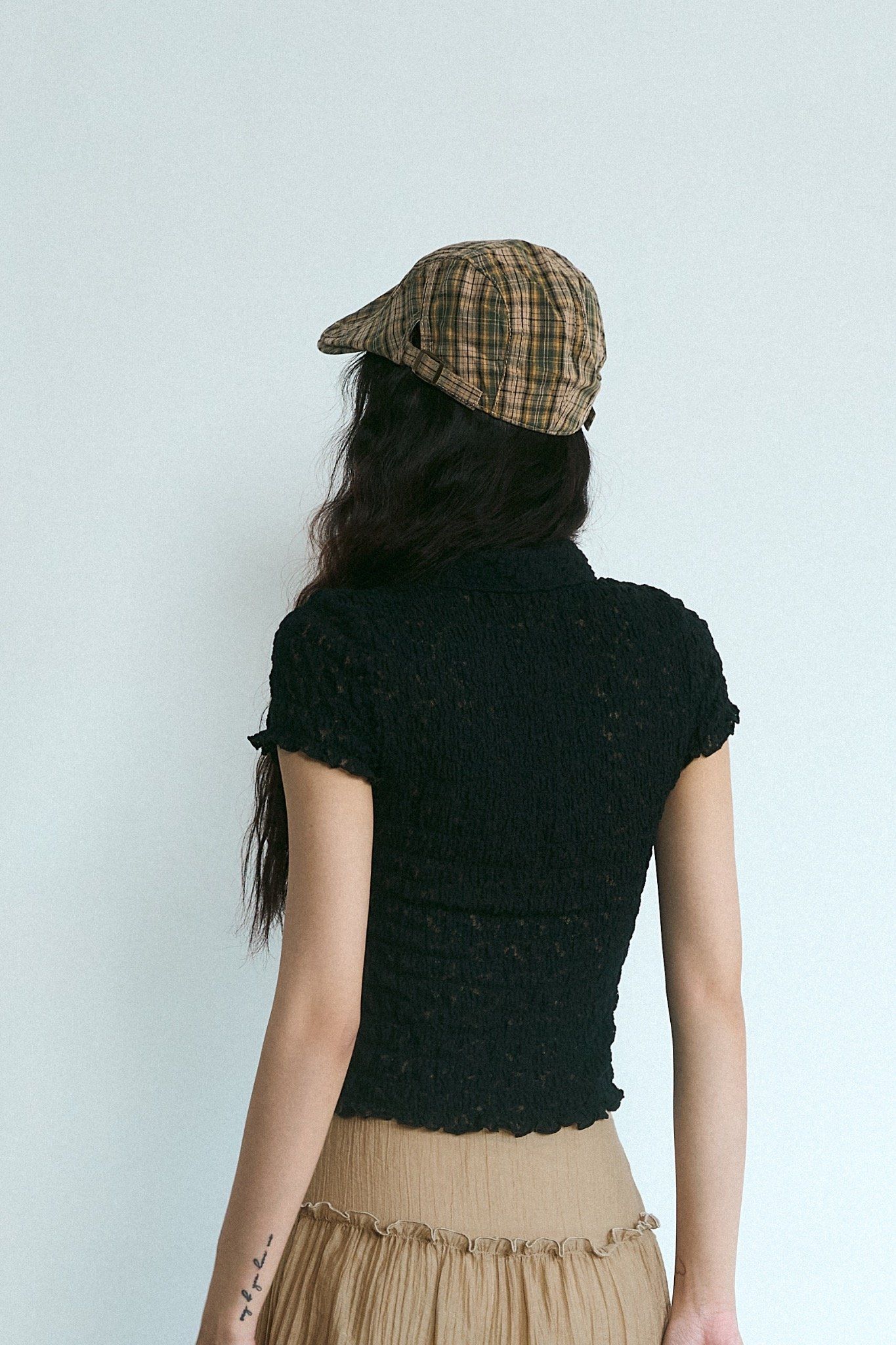 Black Smocking Polo Top