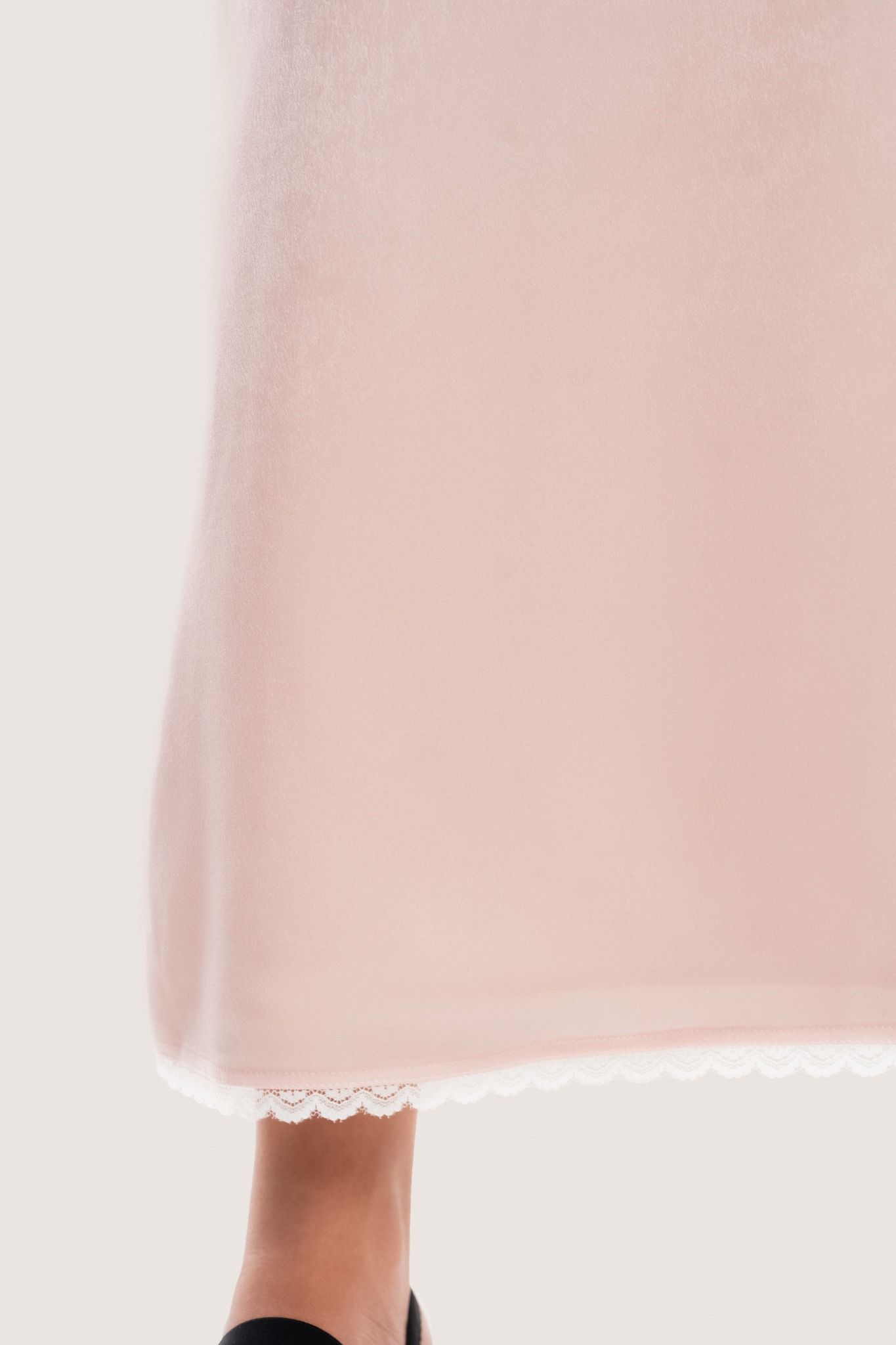 Bow Ribbon Pink Lace Trimming Silk Midi Skirt