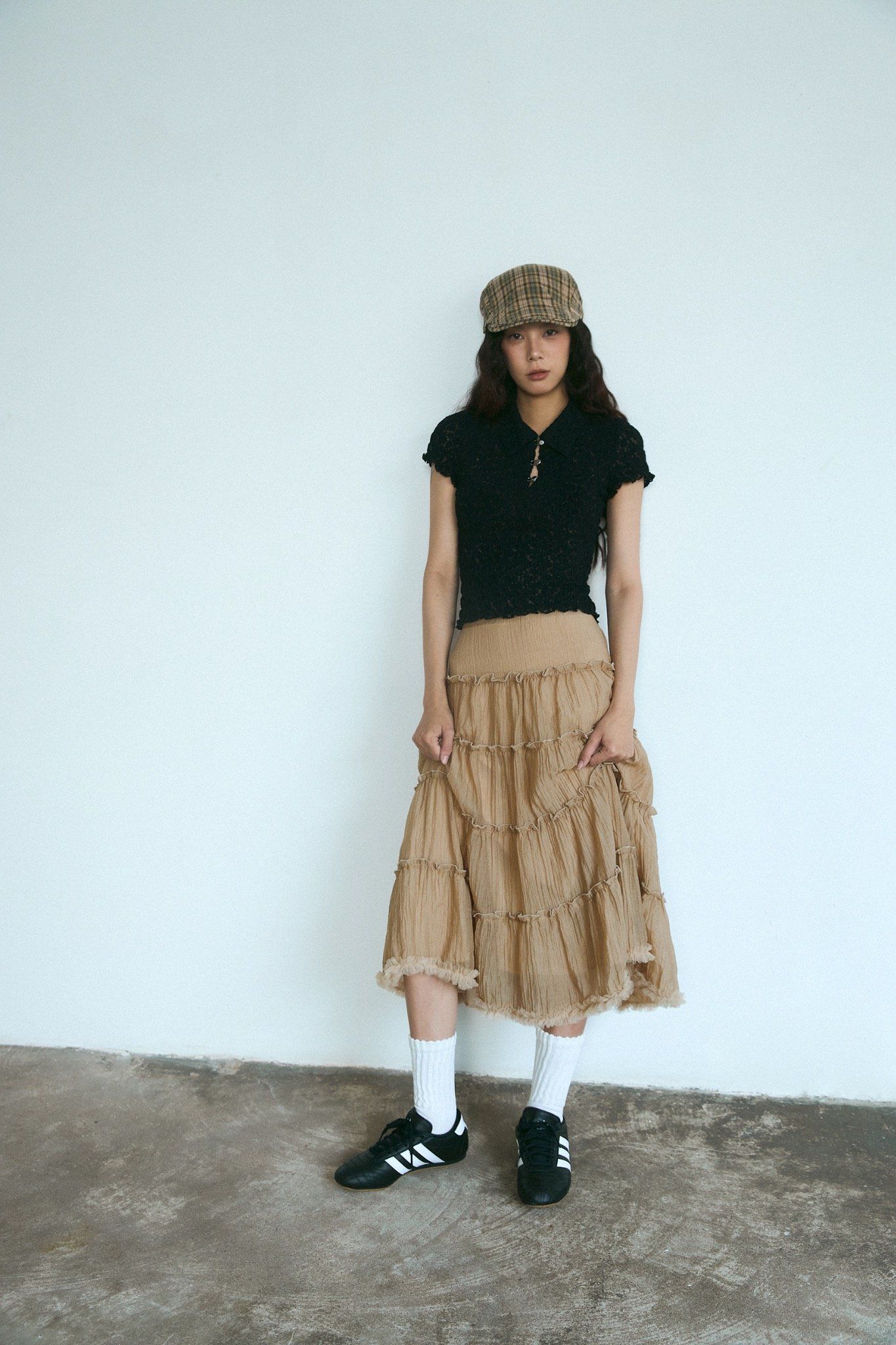 Black Smocking Polo Top
