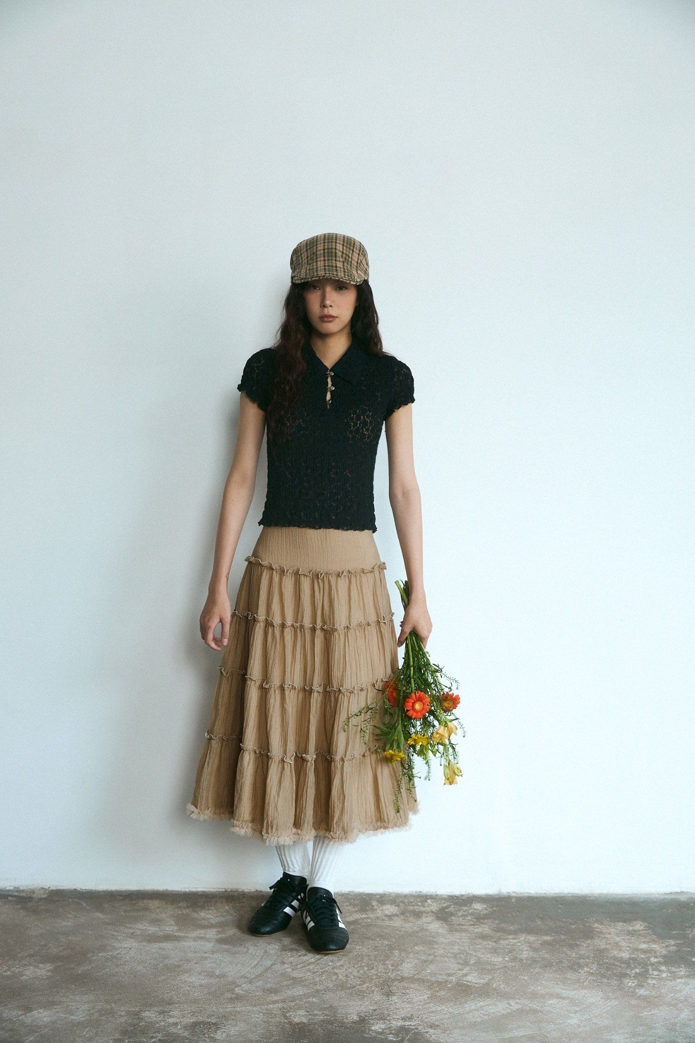 Black Smocking Polo Top