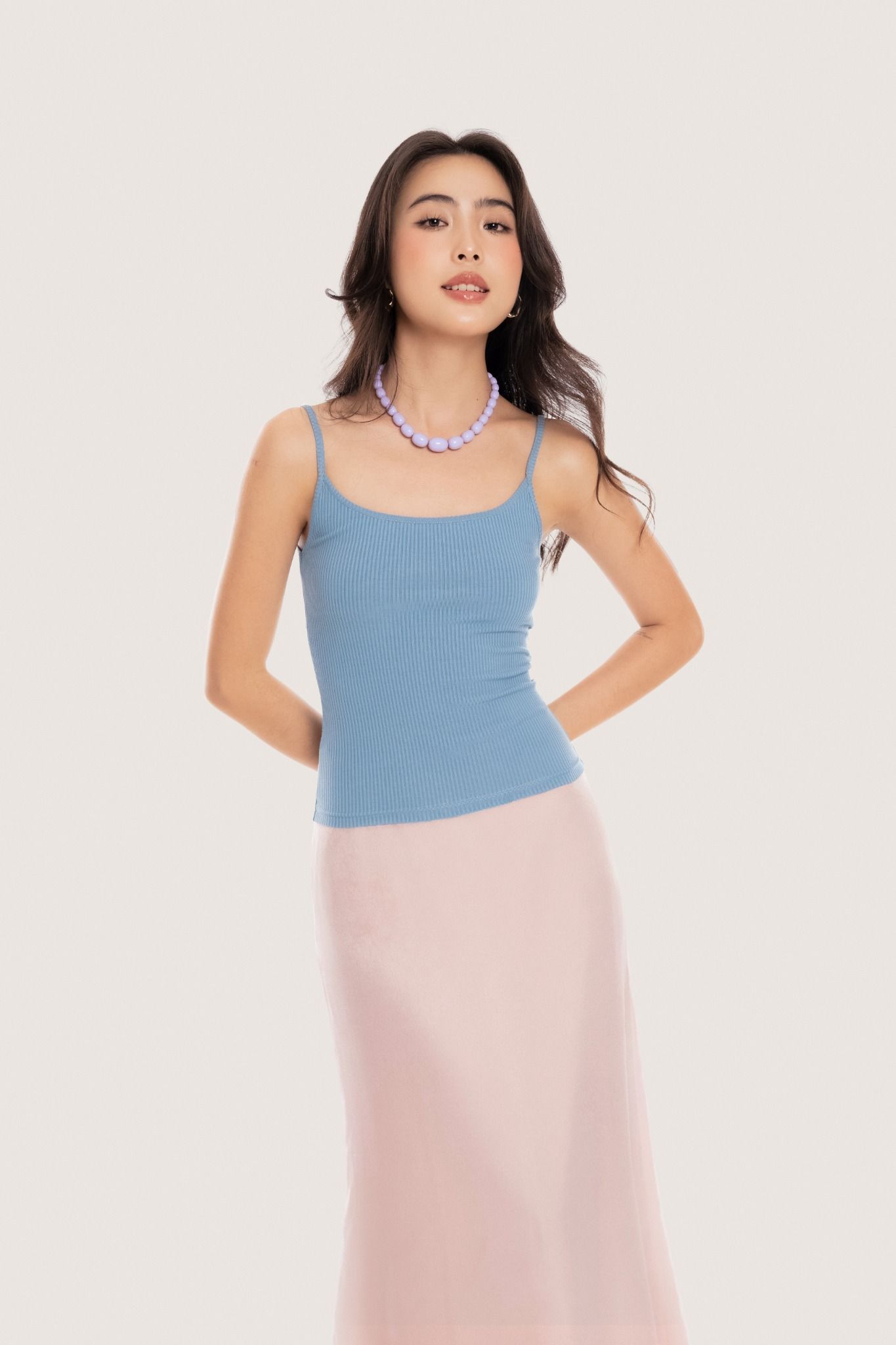Bow Ribbon Pink Lace Trimming Silk Midi Skirt