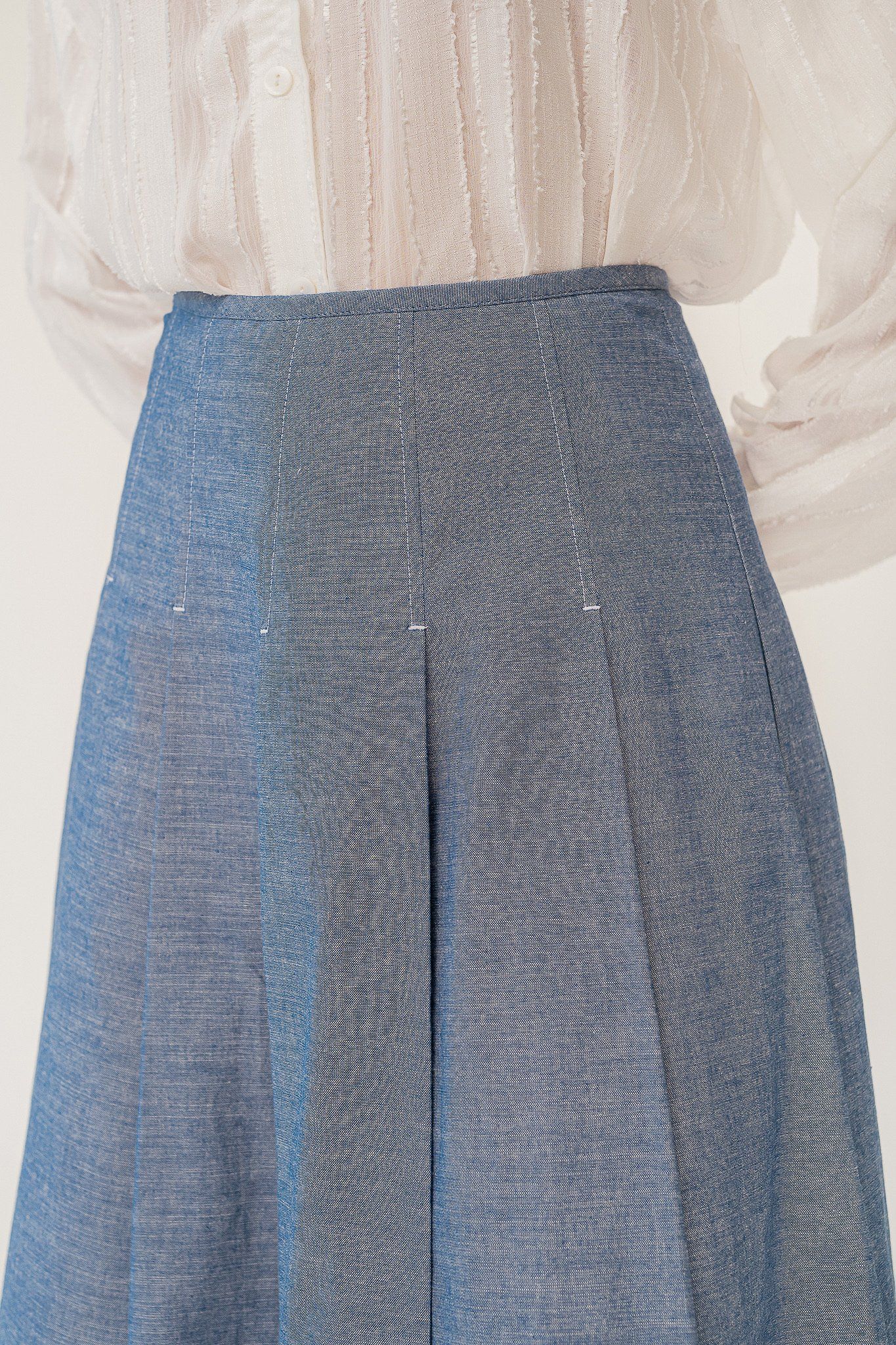 Blue Pleated Soft Denim Maxi Skirt