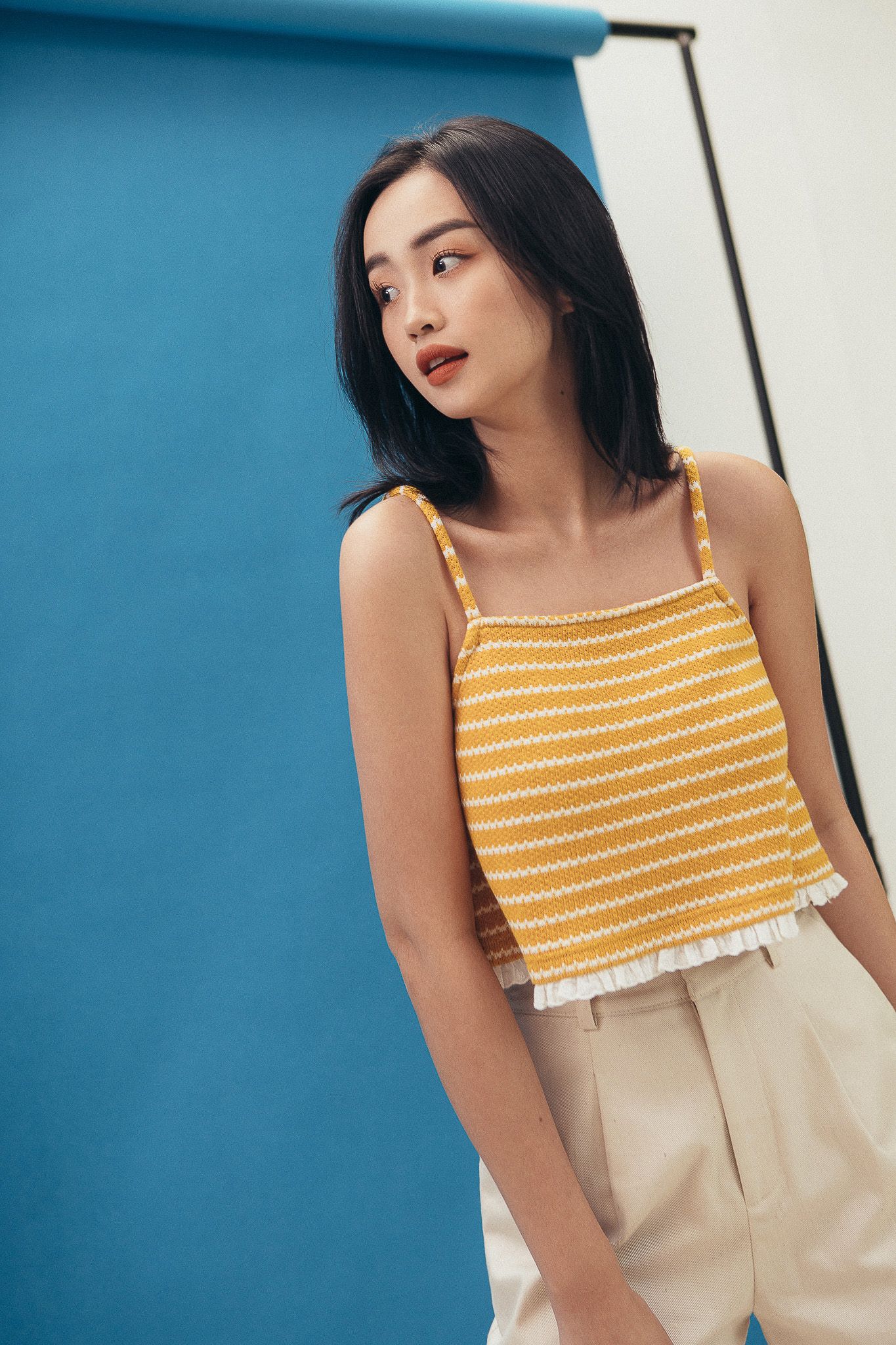 Striped Ruffle Hem Camisole - Yellow