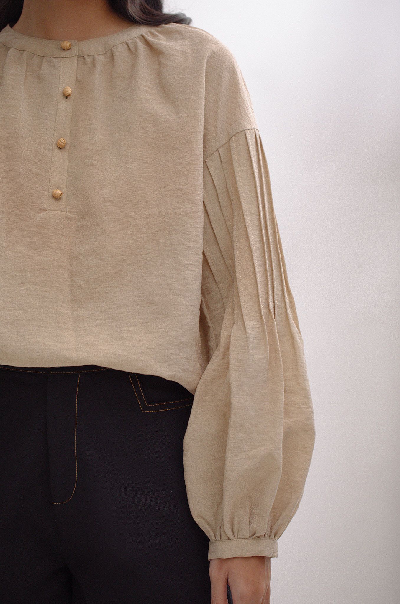 Pleated Blouse Beige