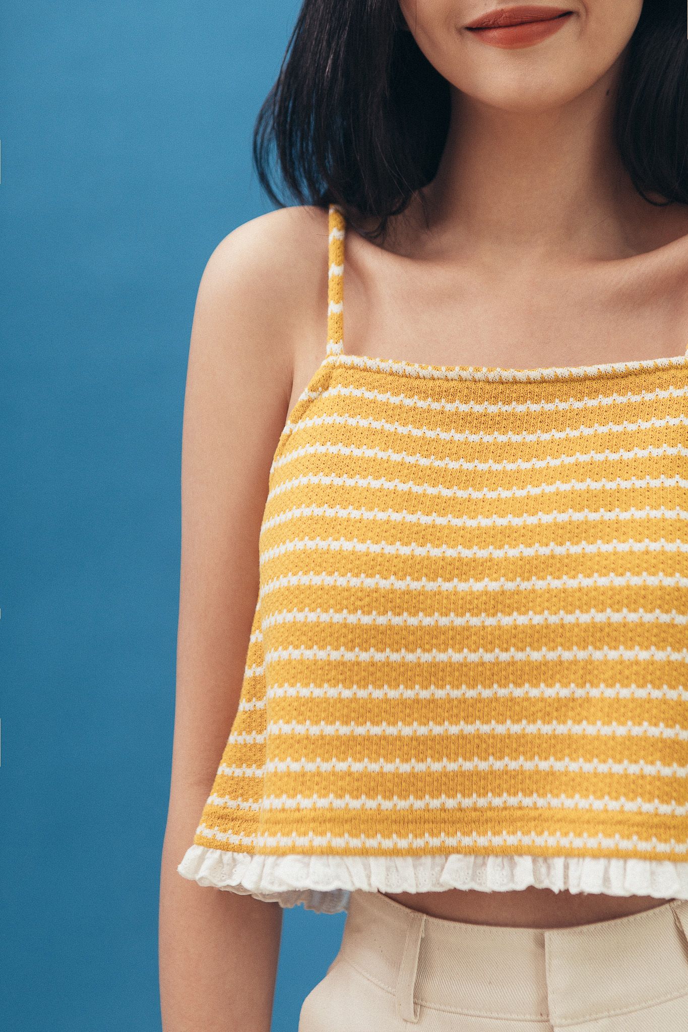 Striped Ruffle Hem Camisole - Yellow