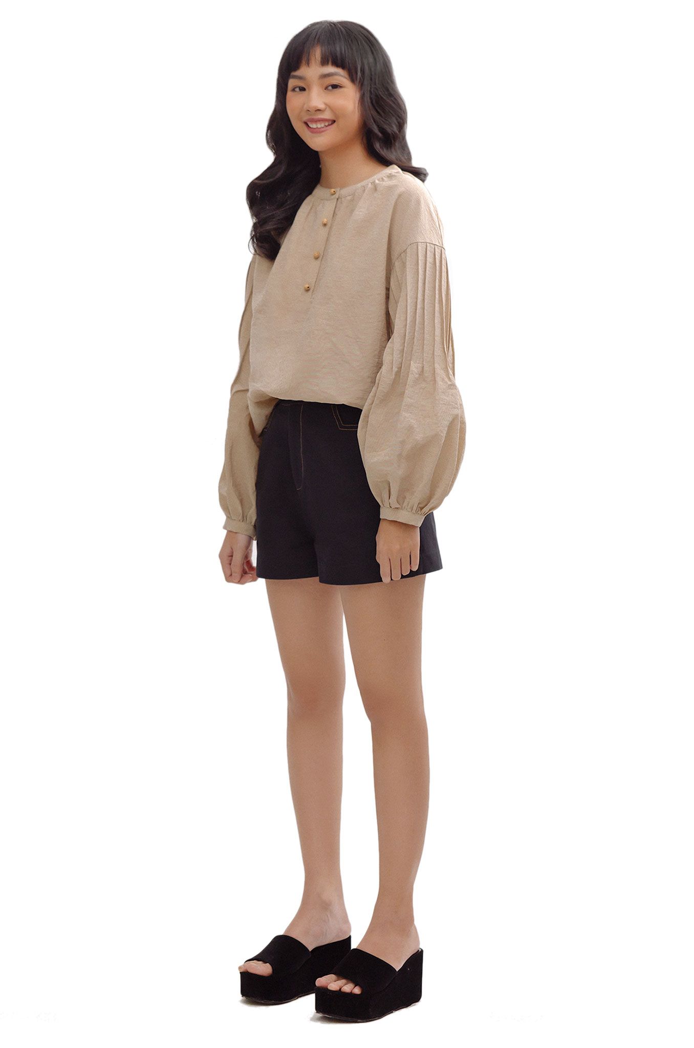Pleated Blouse Beige
