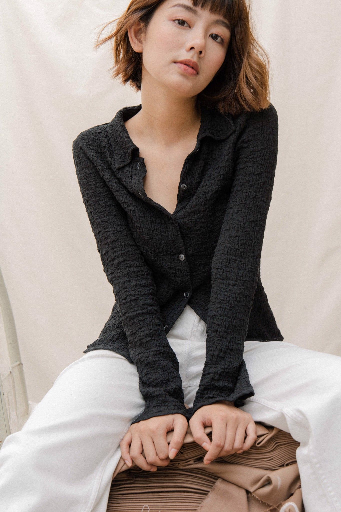 Creased Effect Longsleeve Shirt - Black