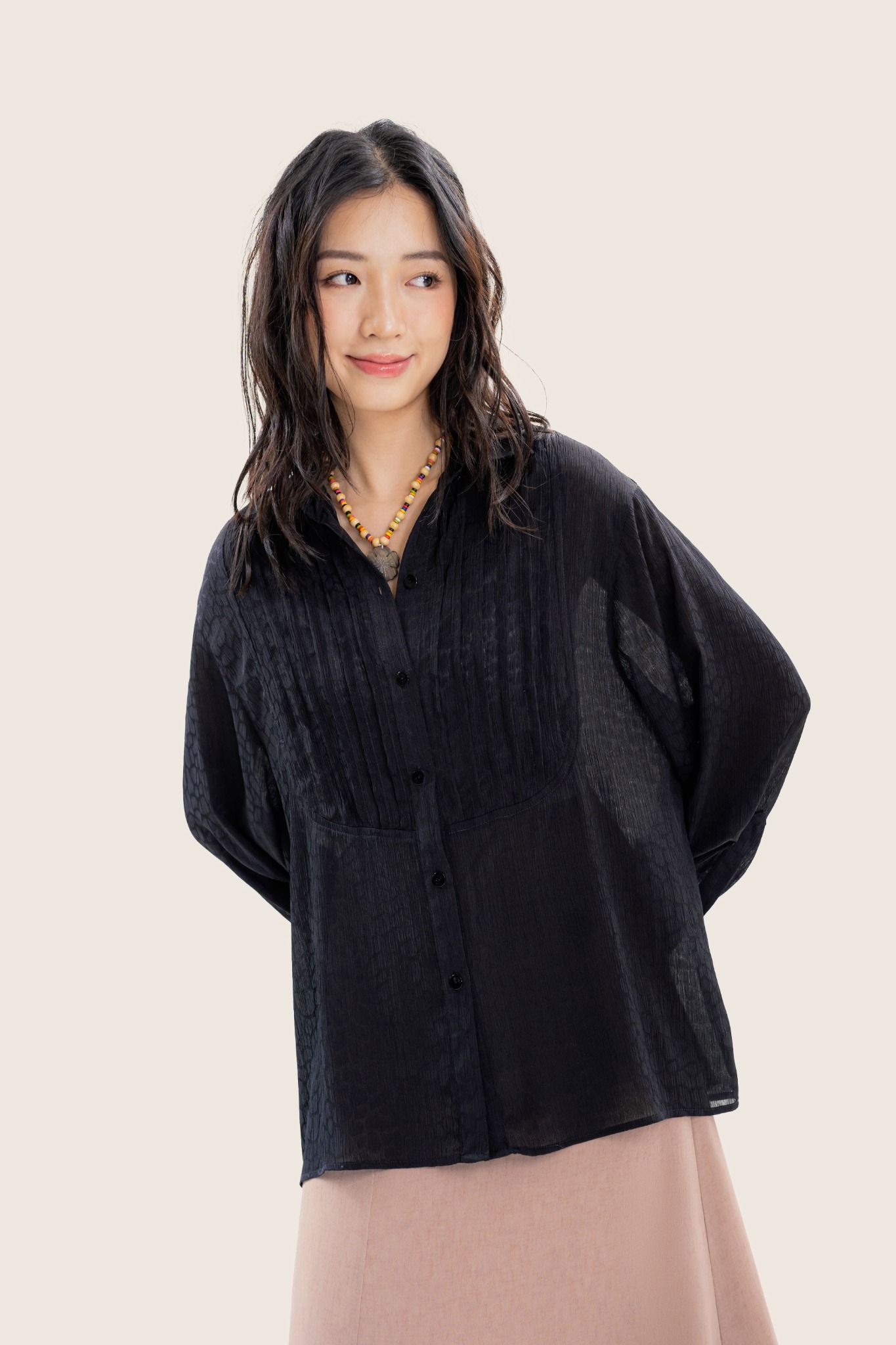  Black Pleated Oversized Shirt 