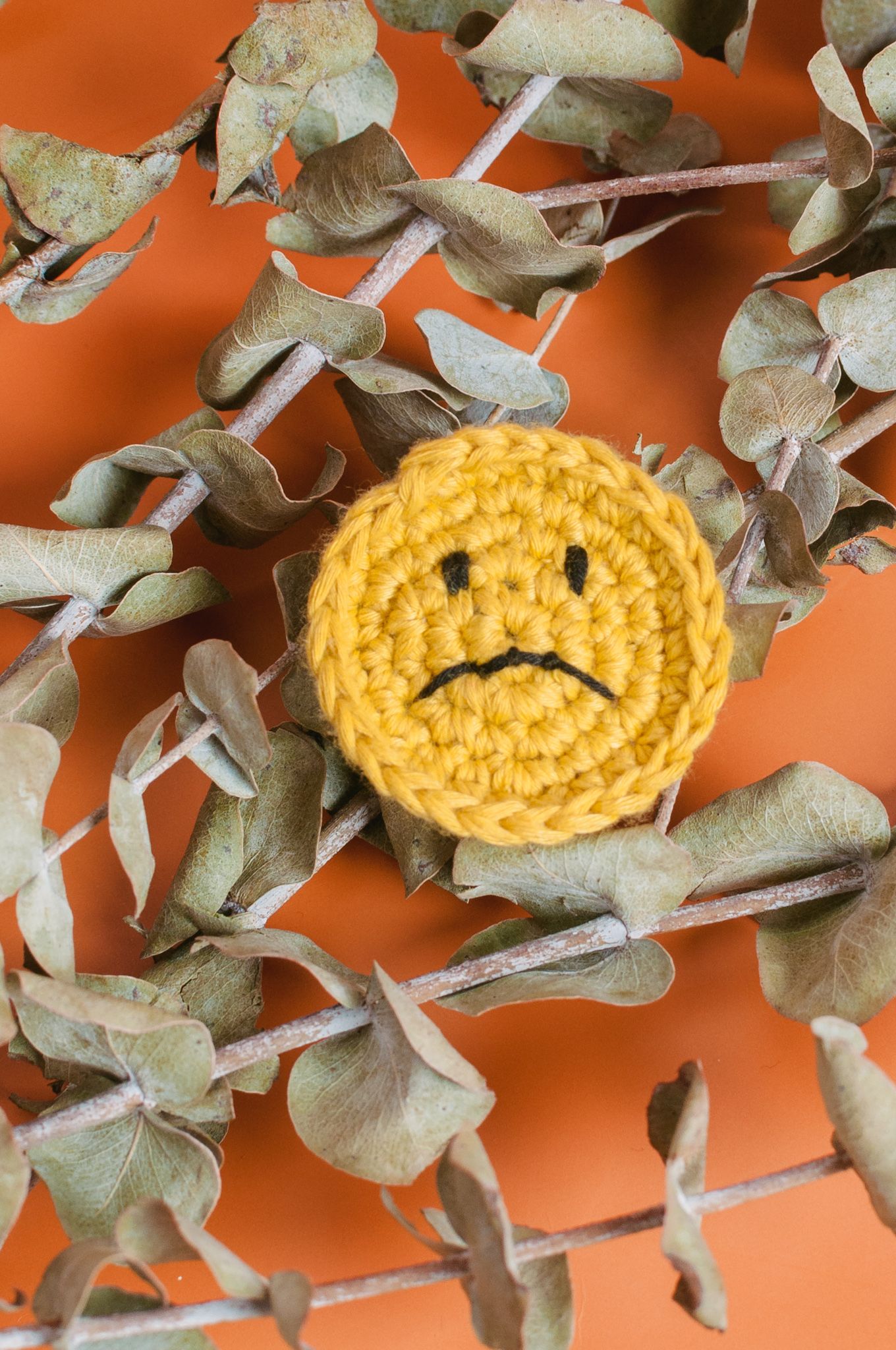 Crochet Sad Pin - Yellow