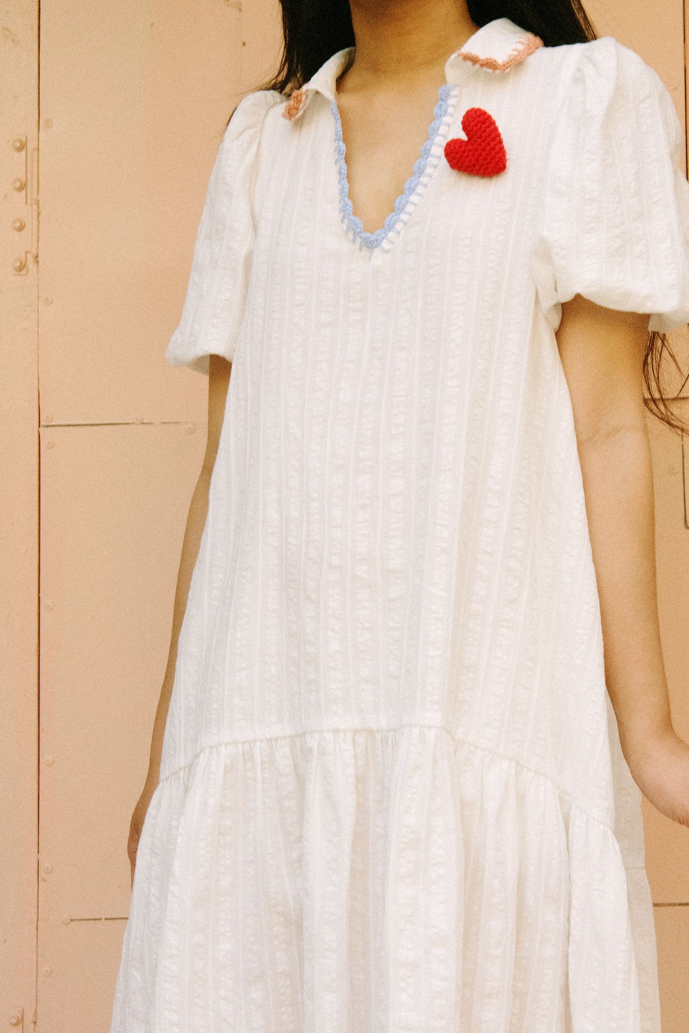White Highlow Dress With Handmade Crochet Details