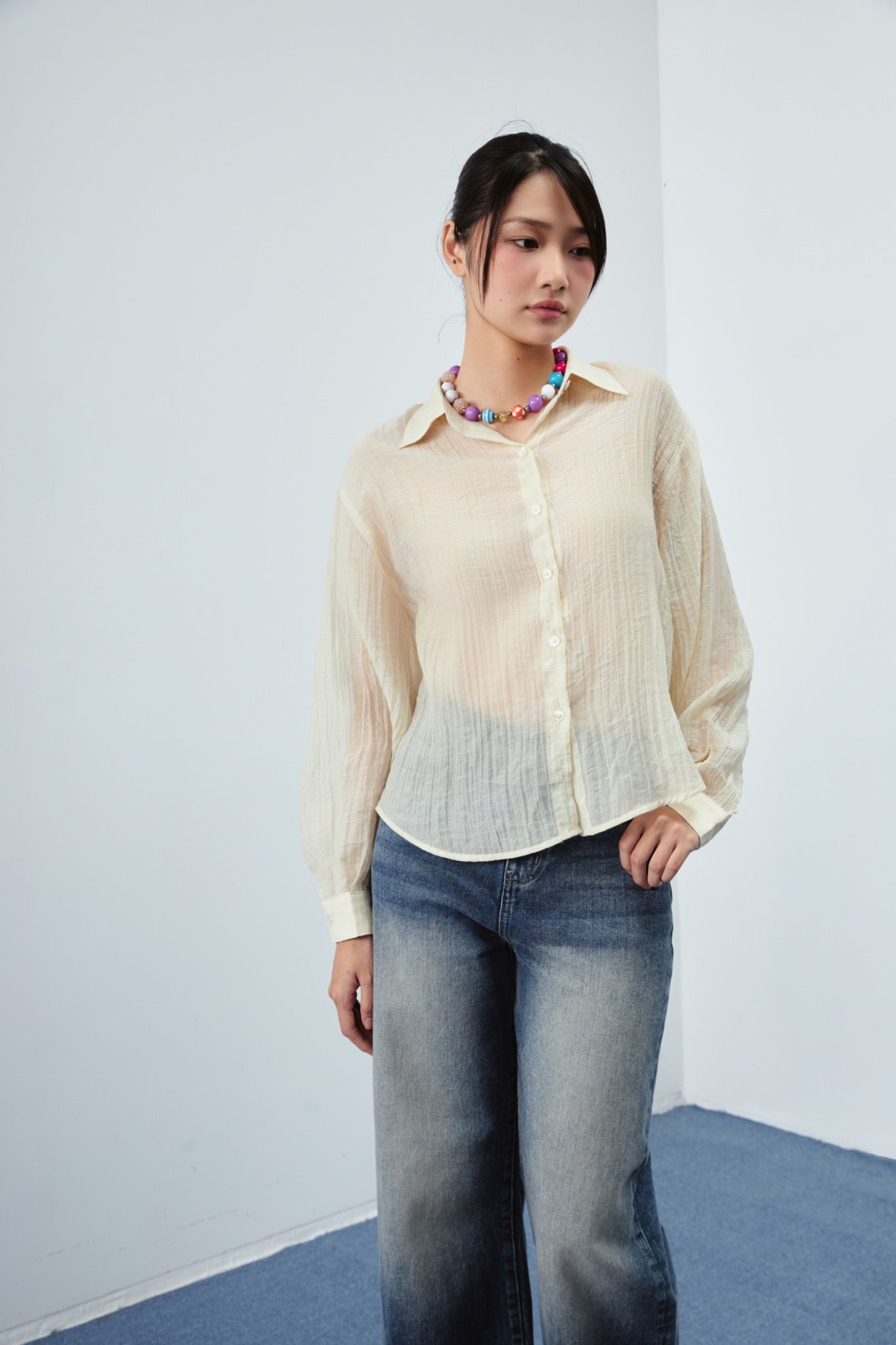 Ivory Sheer Oversized Shirt