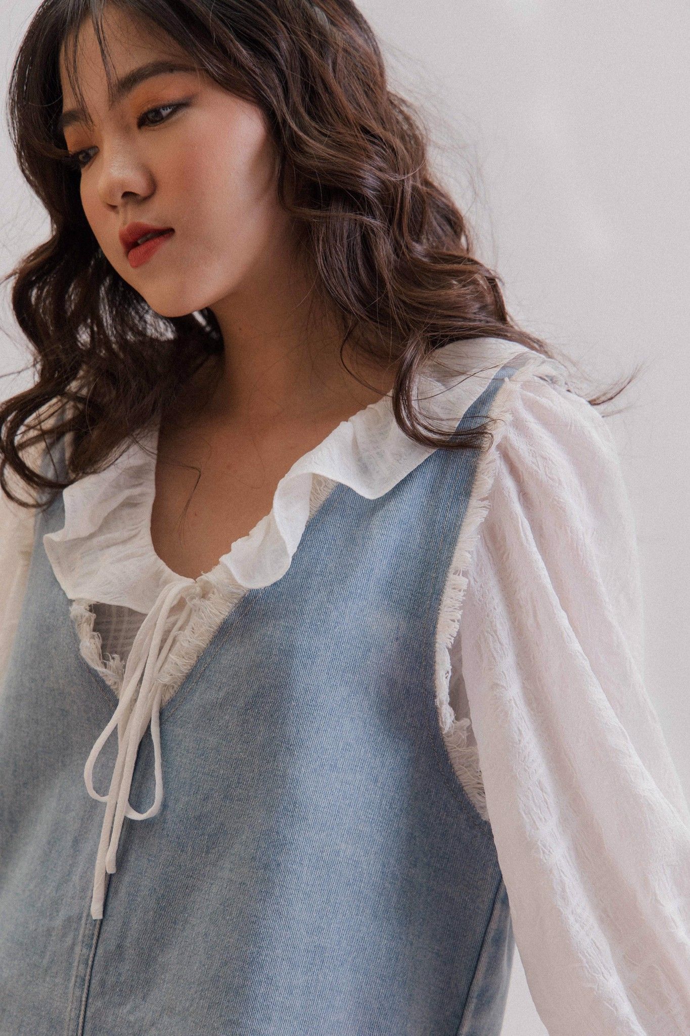 V-neck Denim Mini Dress - Blue