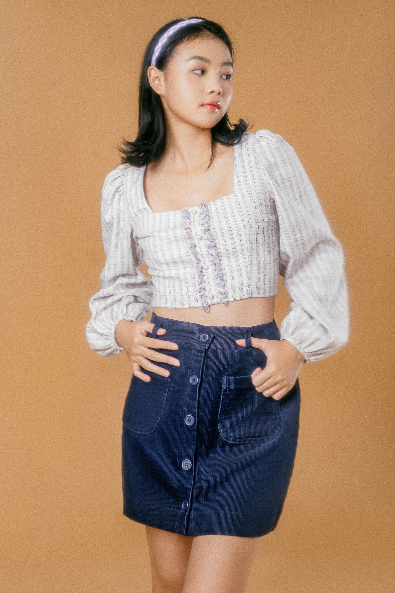  Pastel Puff Sleeve Tweed Top 