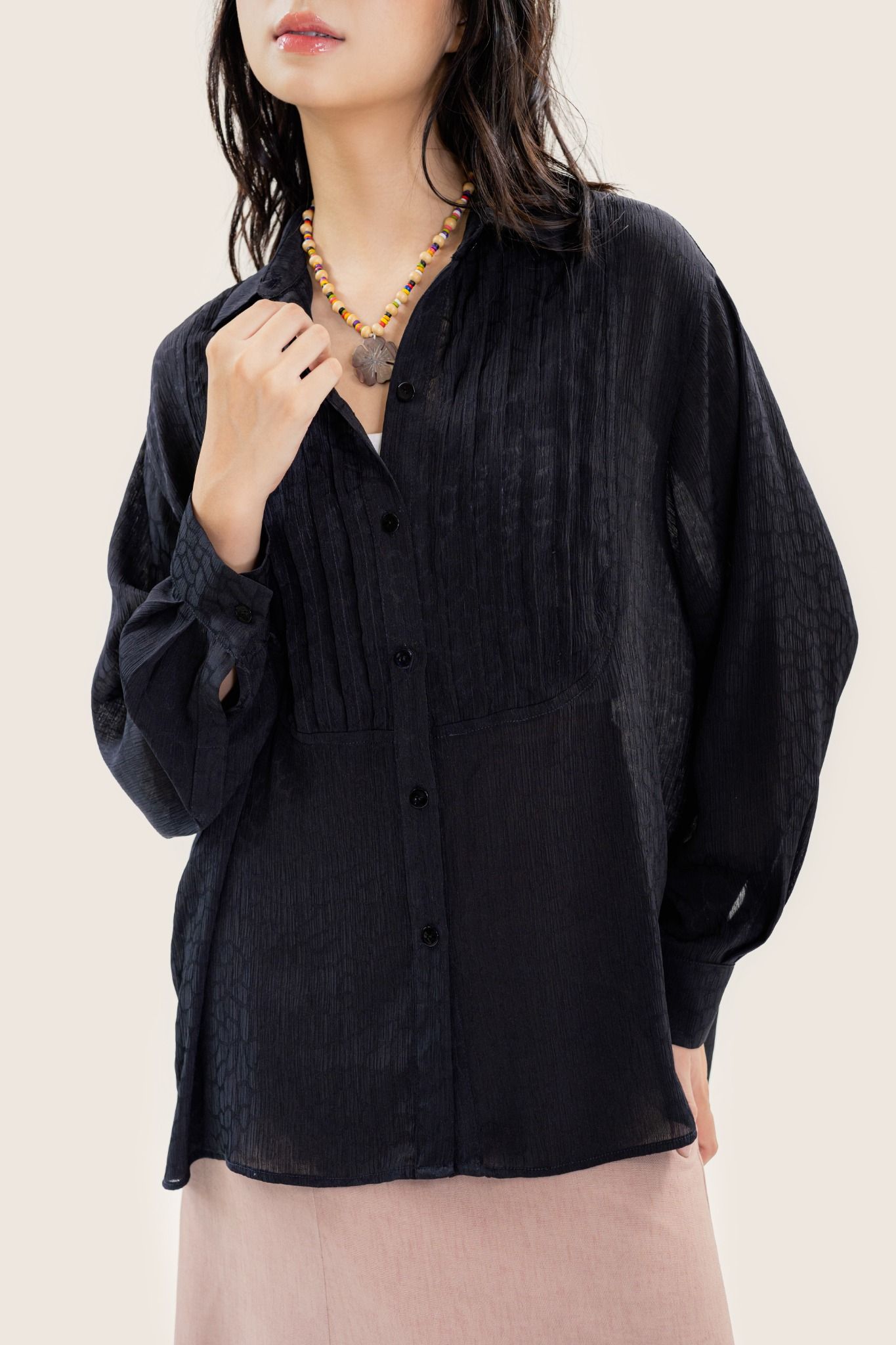  Black Pleated Oversized Shirt 