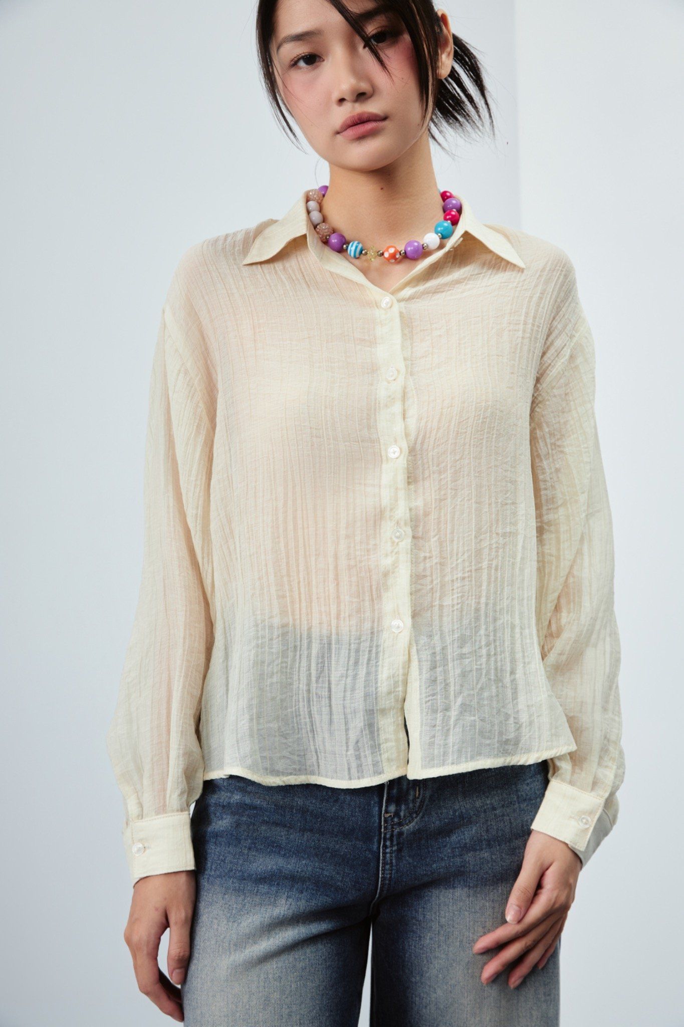 Ivory Sheer Oversized Shirt