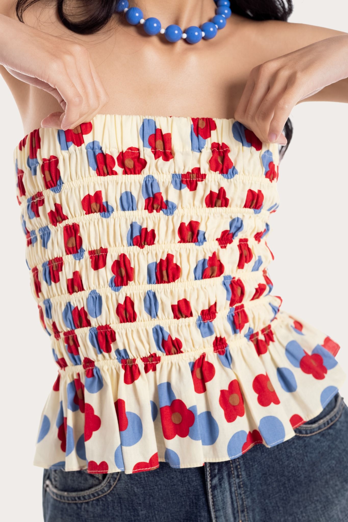  Scarlet Blue Floral Smock Tube Top 