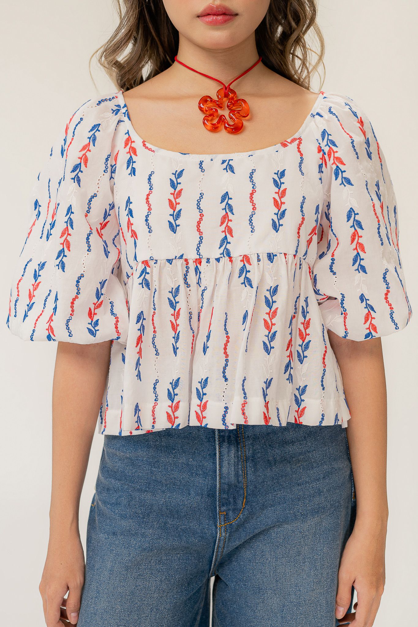  Floral Embroidered Openback Top 