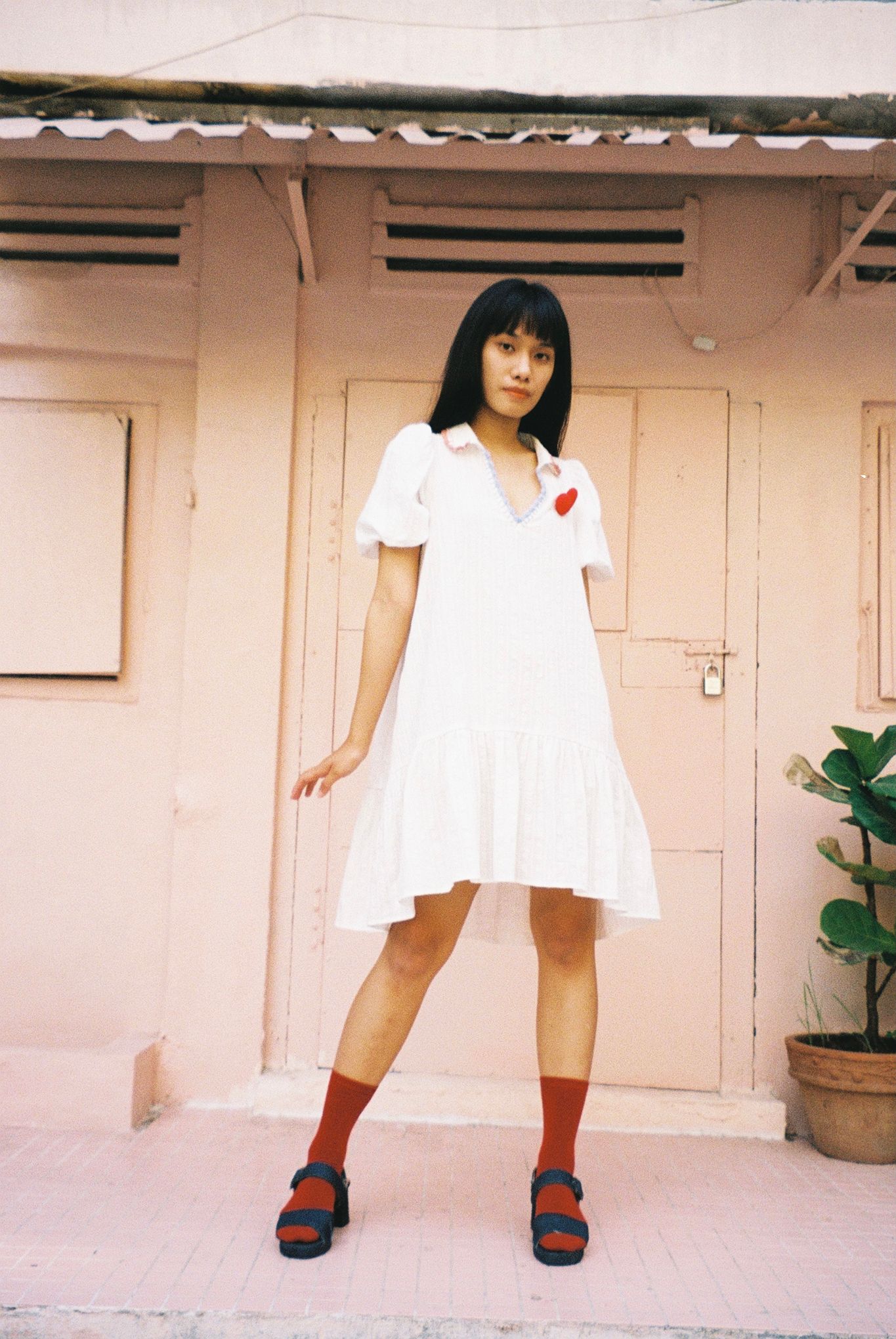 White Highlow Dress With Handmade Crochet Details
