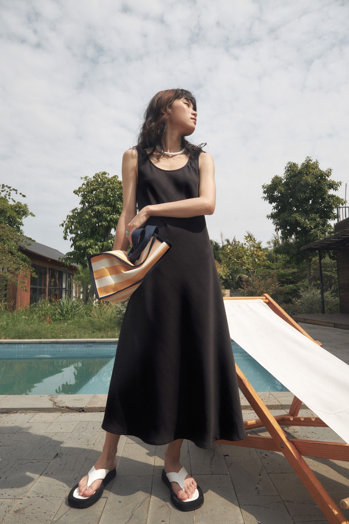 Black Flowy Silk Maxi Dress