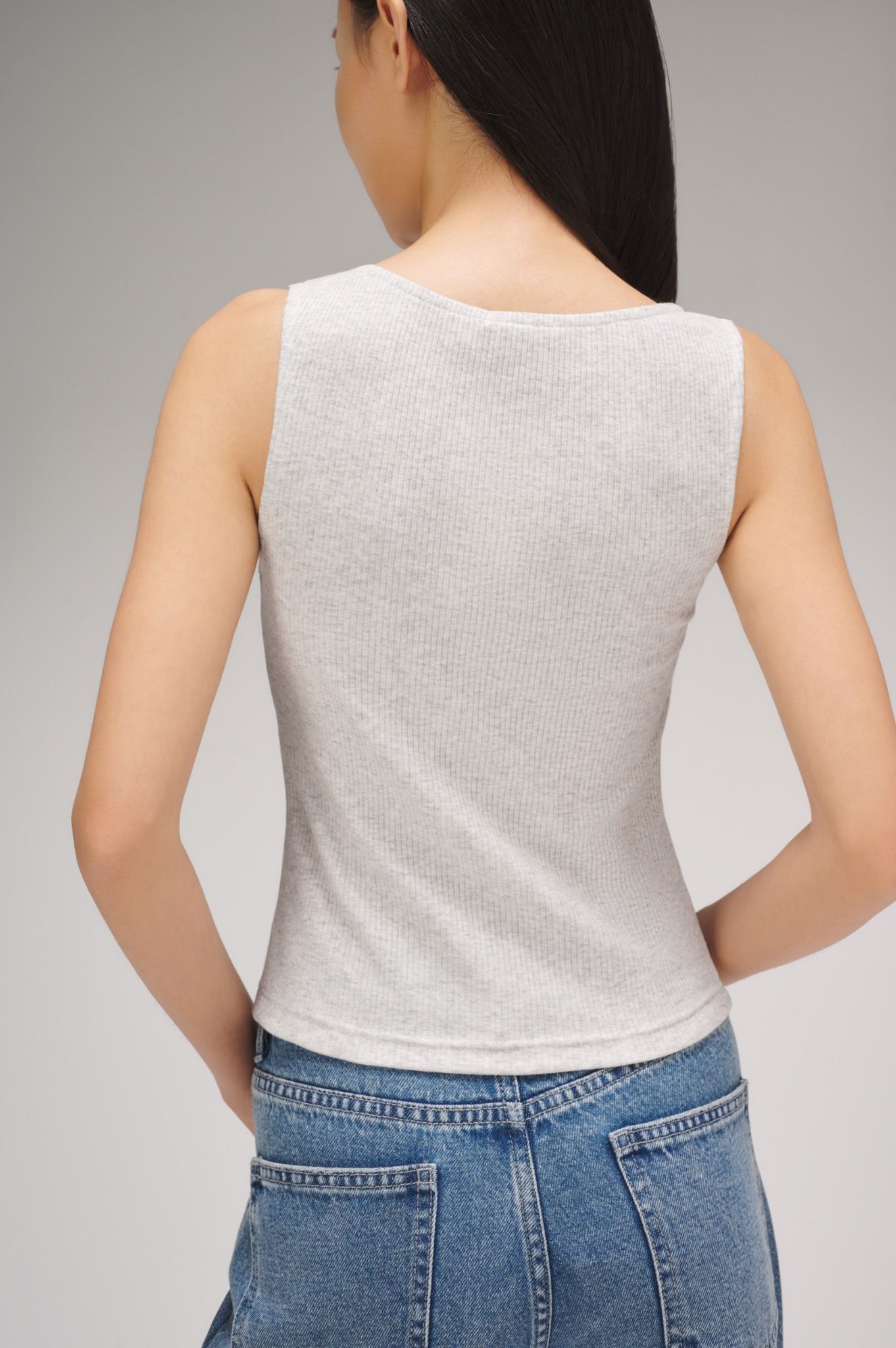 Rib Button Down Top - Grey