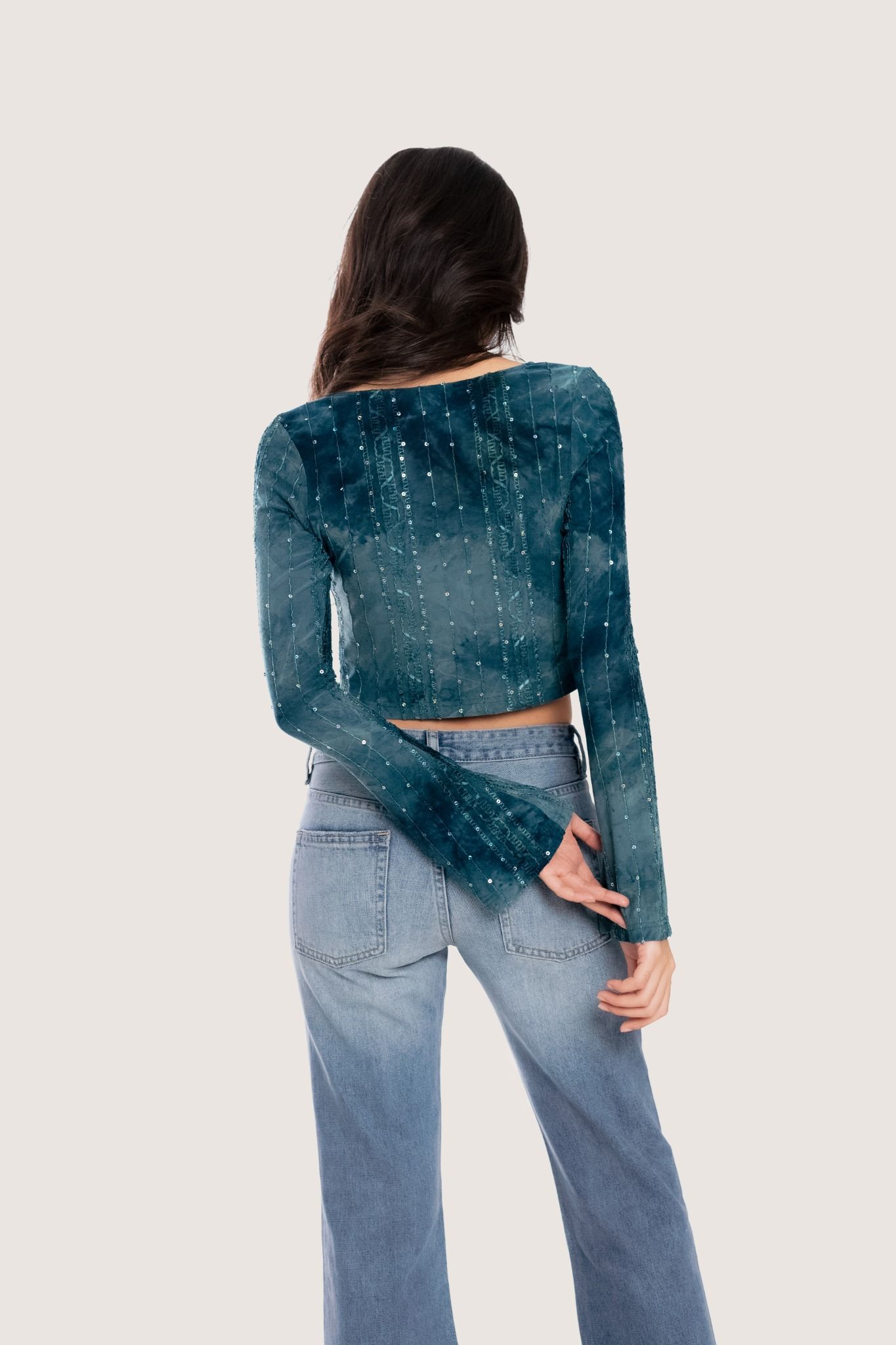 Bolero Tie-dyed Green Embroidered Buckle Cardigan