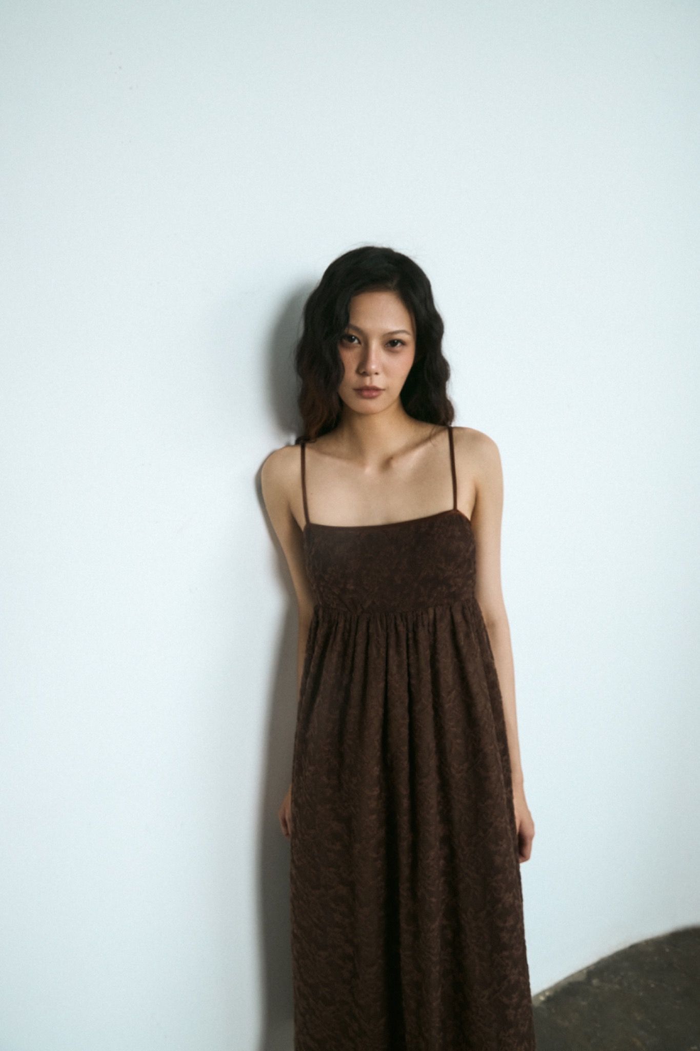 Brown Lace Midi Dress